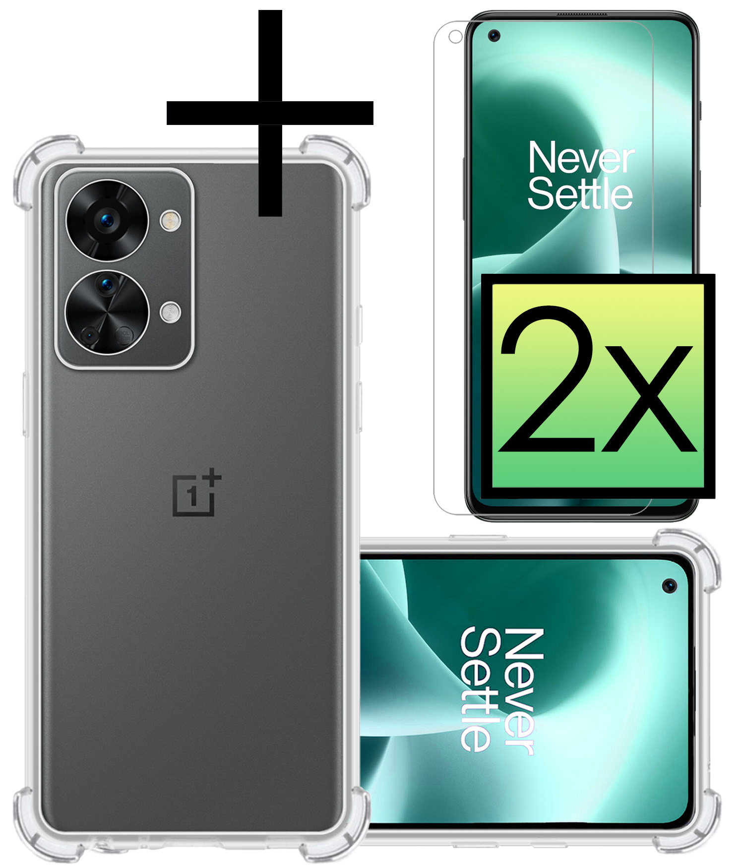 NoXx Hoes Geschikt voor OnePlus Nord 2T Hoesje Siliconen Cover Shock Proof Back Case Shockproof Hoes Met 2x Screenprotector - Transparant