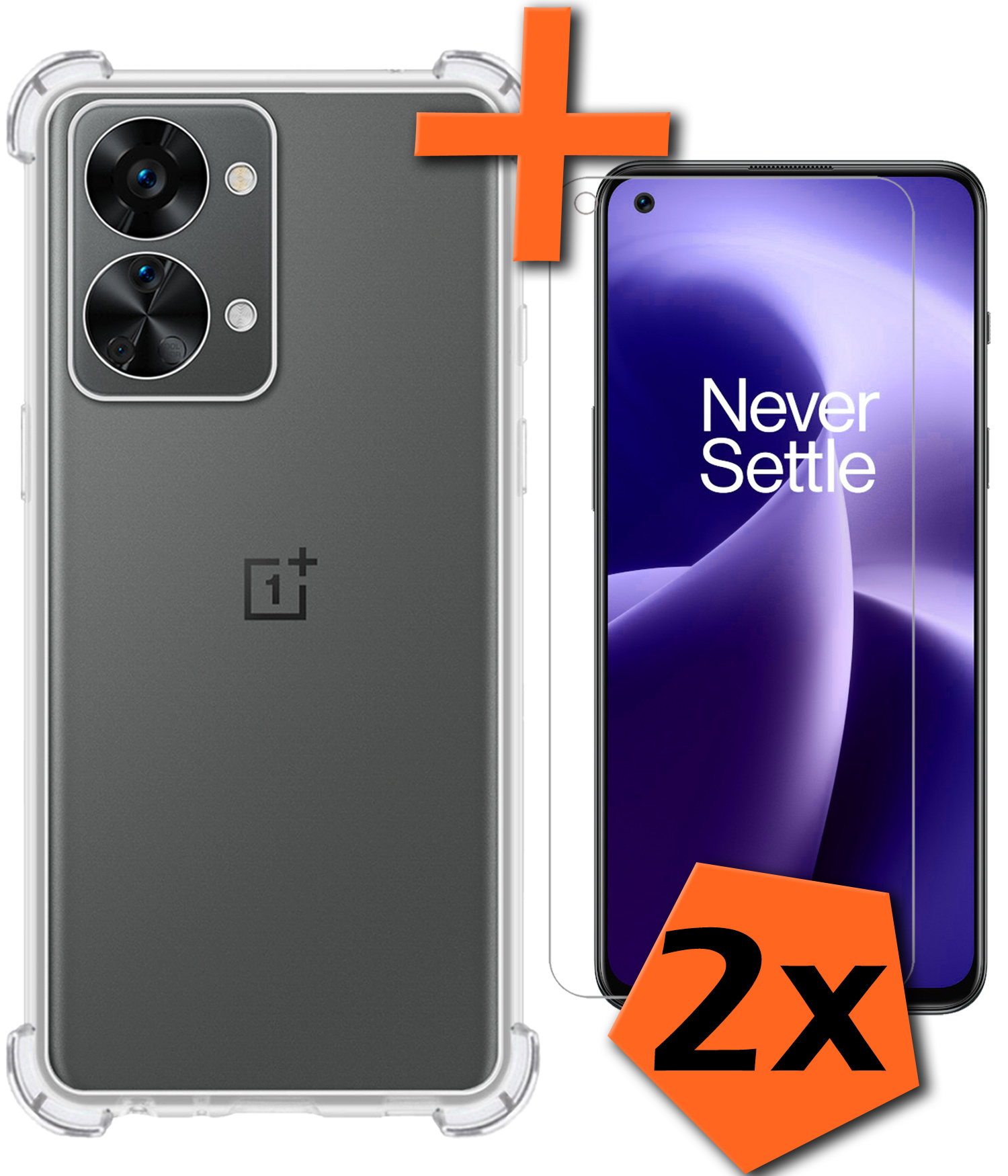 Nomfy Hoesje Geschikt voor OnePlus Nord 2T Hoesje Shock Proof Cover Case Shockproof Met 2x Screenprotector - Hoes Geschikt voor OnePlus Nord 2T Hoes Siliconen Back Case - Transparant