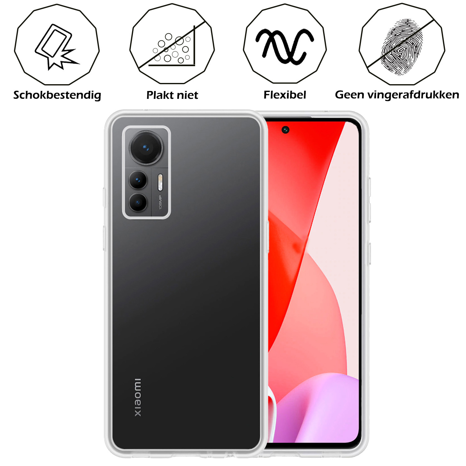 Nomfy Hoesje Geschikt voor Xiaomi 12 Lite Hoesje Siliconen Cover Case - Hoes Geschikt voor Xiaomi 12 Lite Hoes Back Case - 2-PACK - Transparant