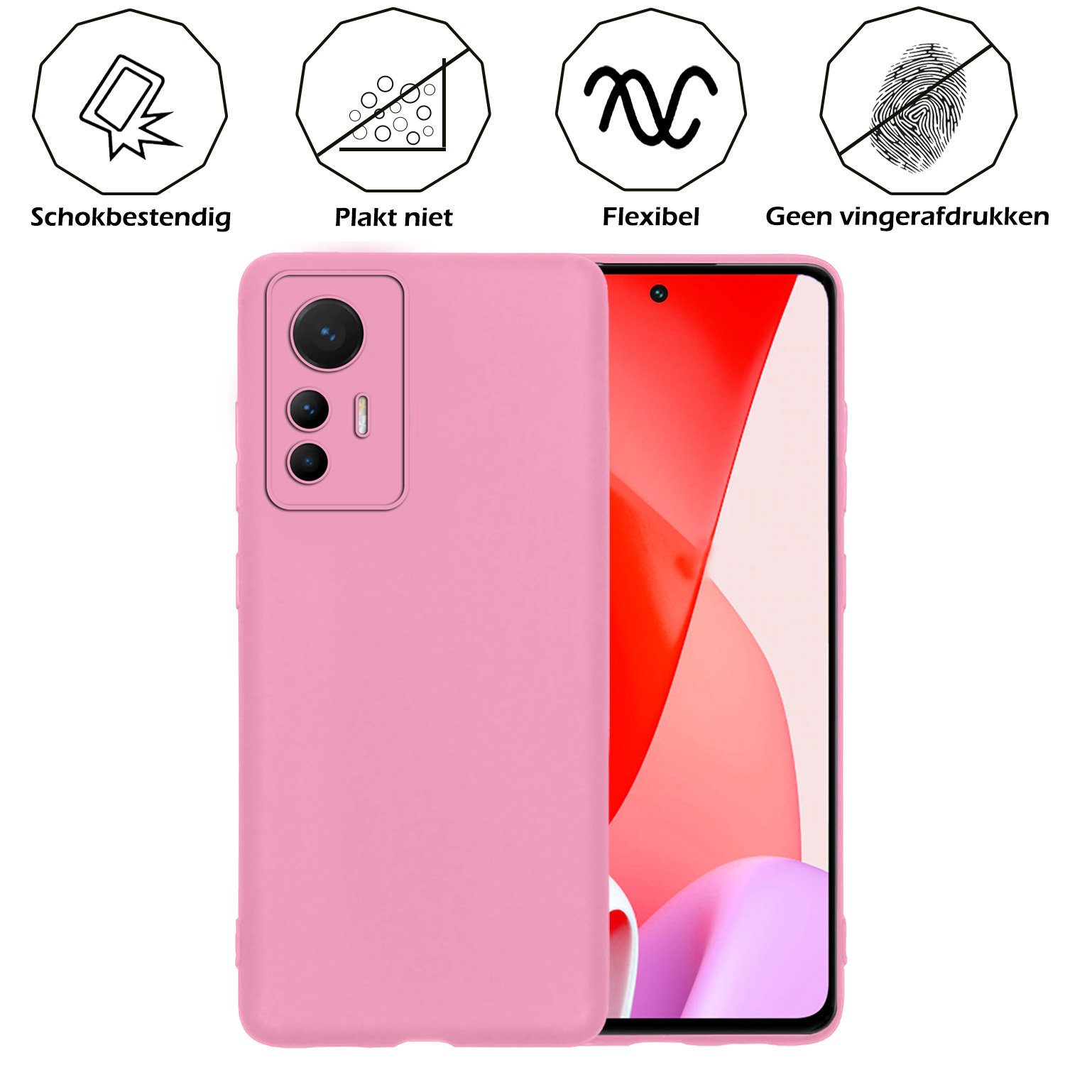 Nomfy Hoesje Geschikt voor Xiaomi 12 Lite Hoesje Siliconen Cover Case - Hoes Geschikt voor Xiaomi 12 Lite Hoes Back Case - 2-PACK - Lichtroze