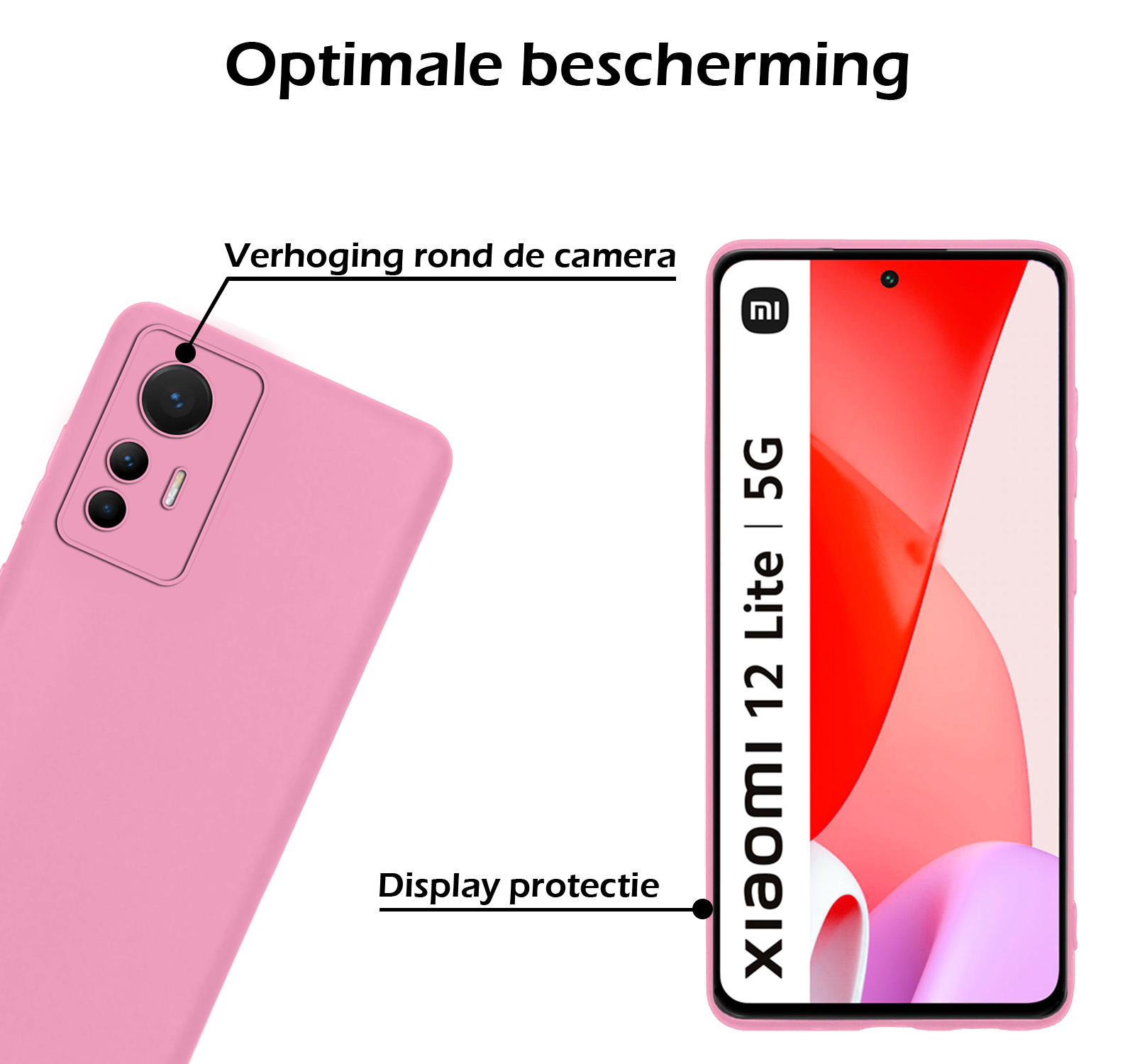 Nomfy Hoesje Geschikt voor Xiaomi 12 Lite Hoesje Siliconen Cover Case - Hoes Geschikt voor Xiaomi 12 Lite Hoes Back Case - 2-PACK - Lichtroze