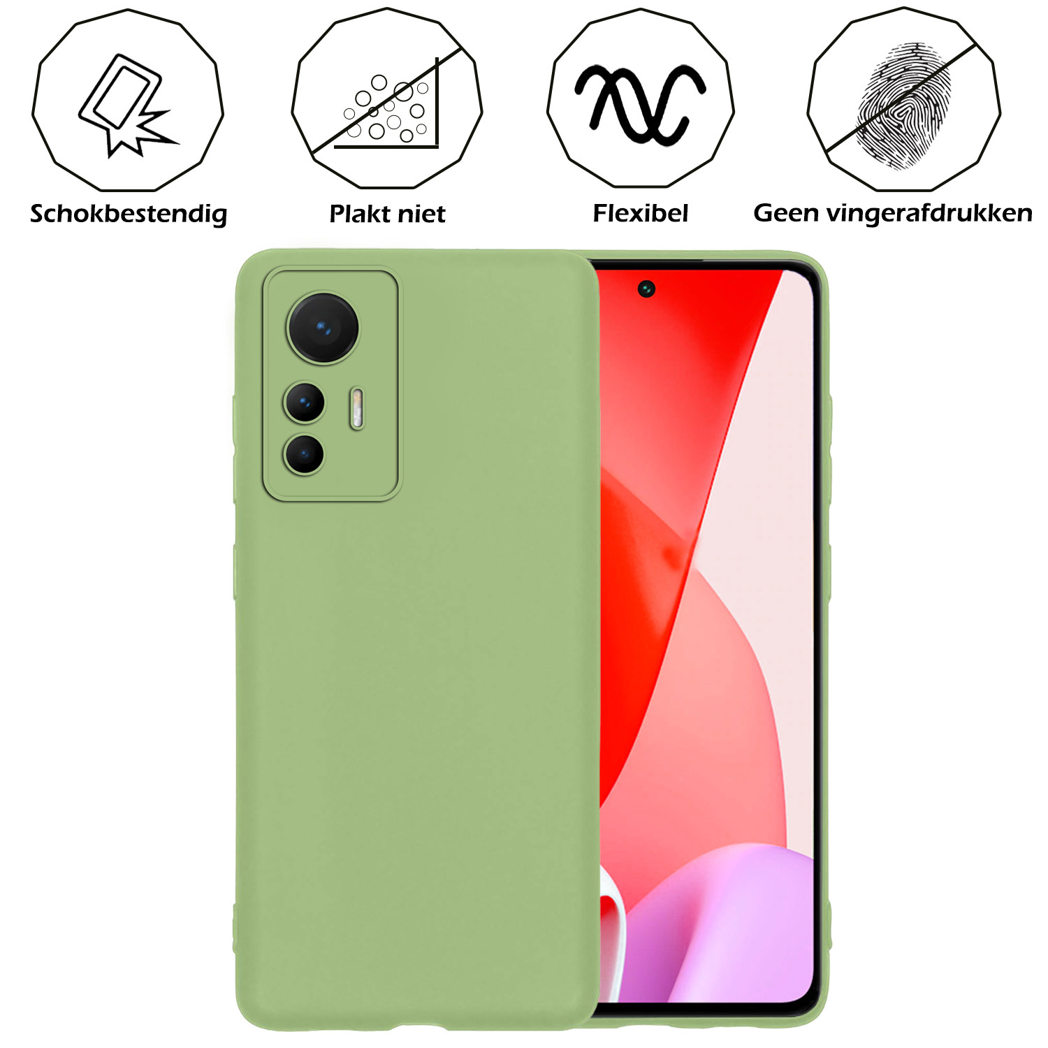 Nomfy Hoesje Geschikt voor Xiaomi 12 Lite Hoesje Siliconen Cover Case - Hoes Geschikt voor Xiaomi 12 Lite Hoes Back Case - 2-PACK - Groen