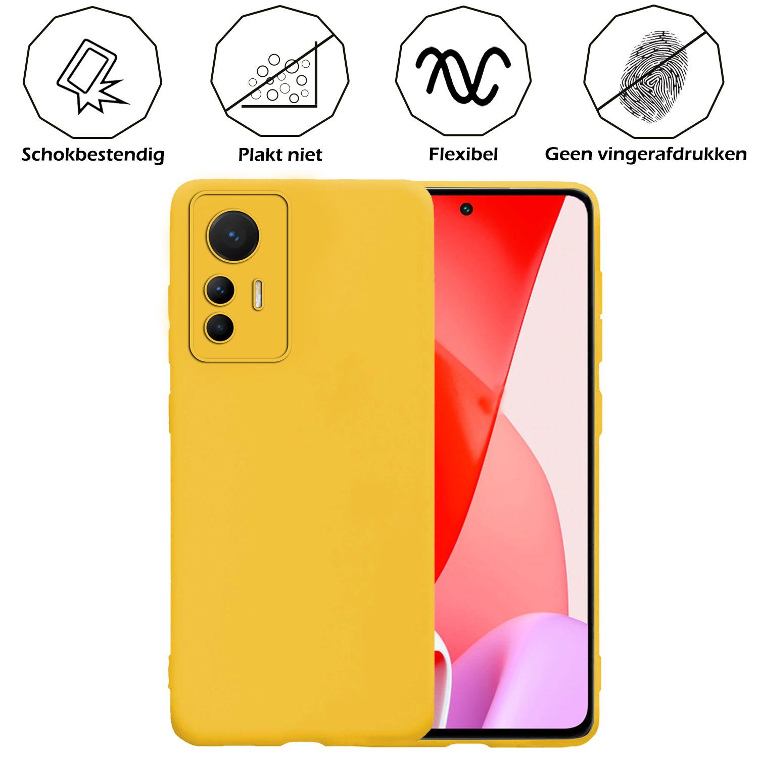 Nomfy Hoesje Geschikt voor Xiaomi 12 Lite Hoesje Siliconen Cover Case - Hoes Geschikt voor Xiaomi 12 Lite Hoes Back Case - 2-PACK - Geel