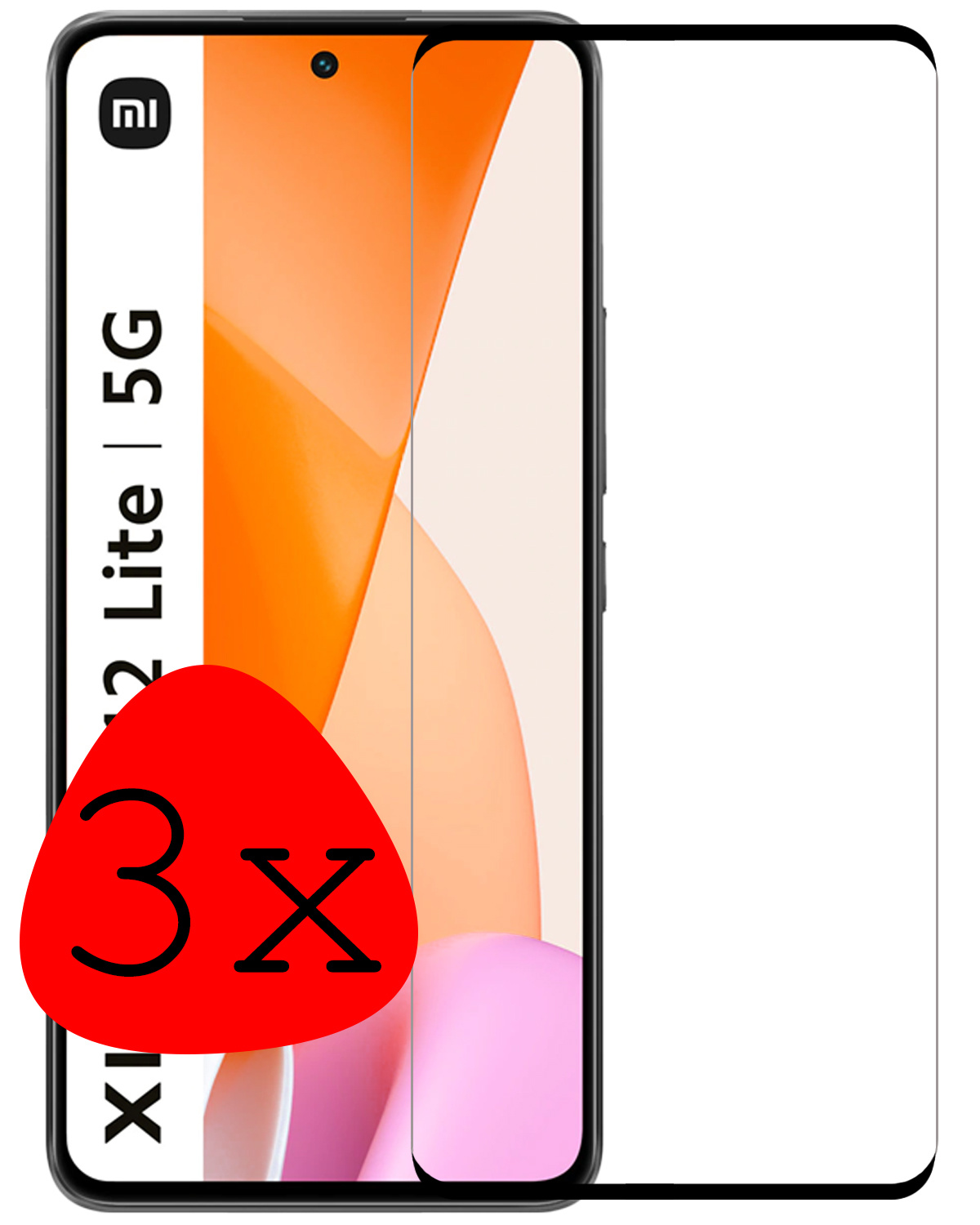 BASEY. Xiaomi 12 Lite Screenprotector Glas Tempered Glass 3D - Xiaomi 12 Lite Screen Protector 3D Full Cover - 3 PACK