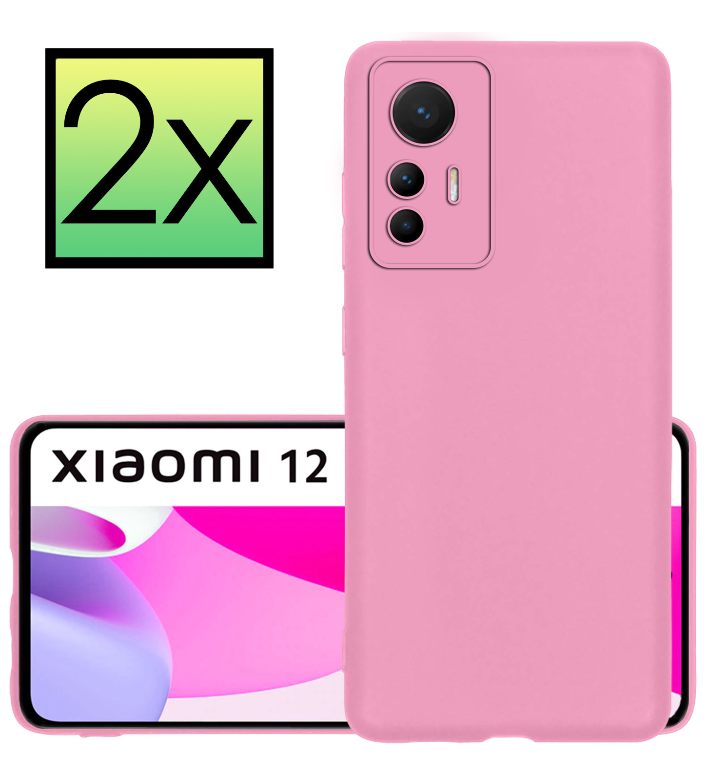 NoXx Hoes Geschikt voor Xiaomi 12 Lite Hoesje Cover Siliconen Back Case Hoes - Lichtroze - 2x