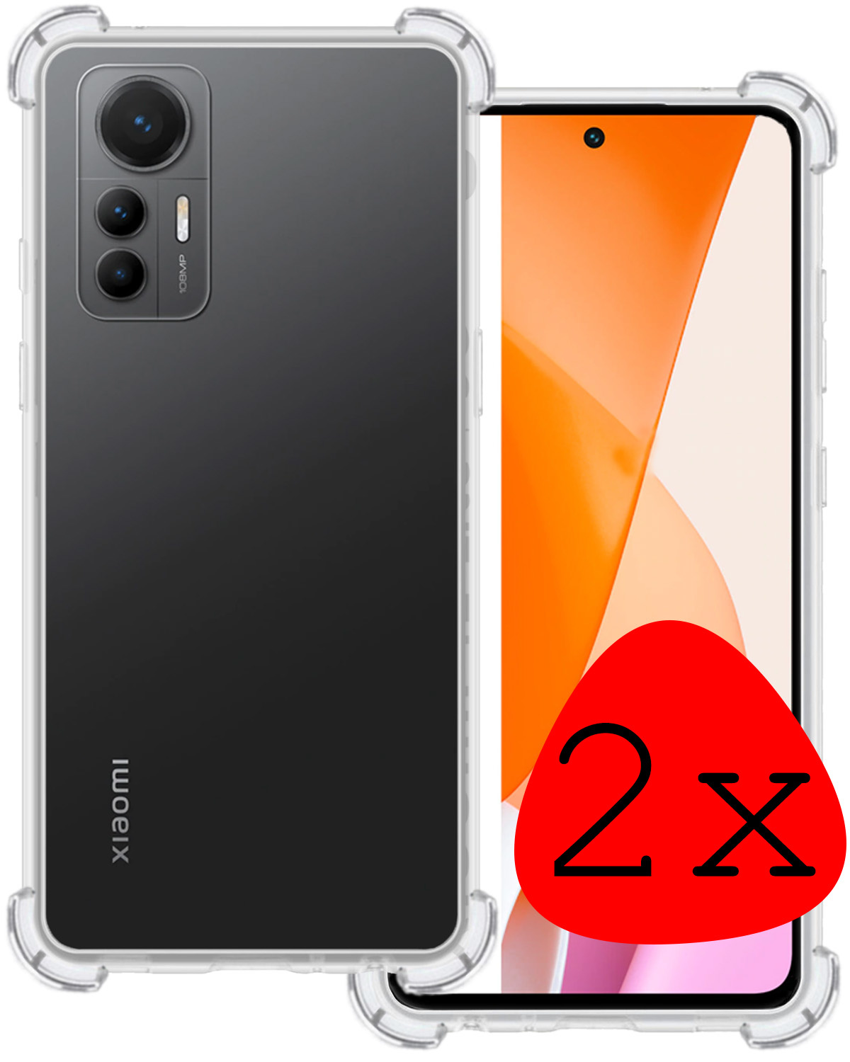 BASEY. Hoes Geschikt voor Xiaomi 12 Lite Hoesje Shock Proof Case Hoes Siliconen - Hoesje Geschikt voor Xiaomi 12 Lite Hoes Cover Shockproof - Transparant - 2 Stuks