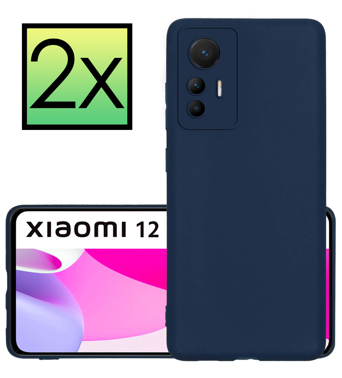 NoXx Hoes Geschikt voor Xiaomi 12 Lite Hoesje Cover Siliconen Back Case Hoes - Donkerblauw - 2x