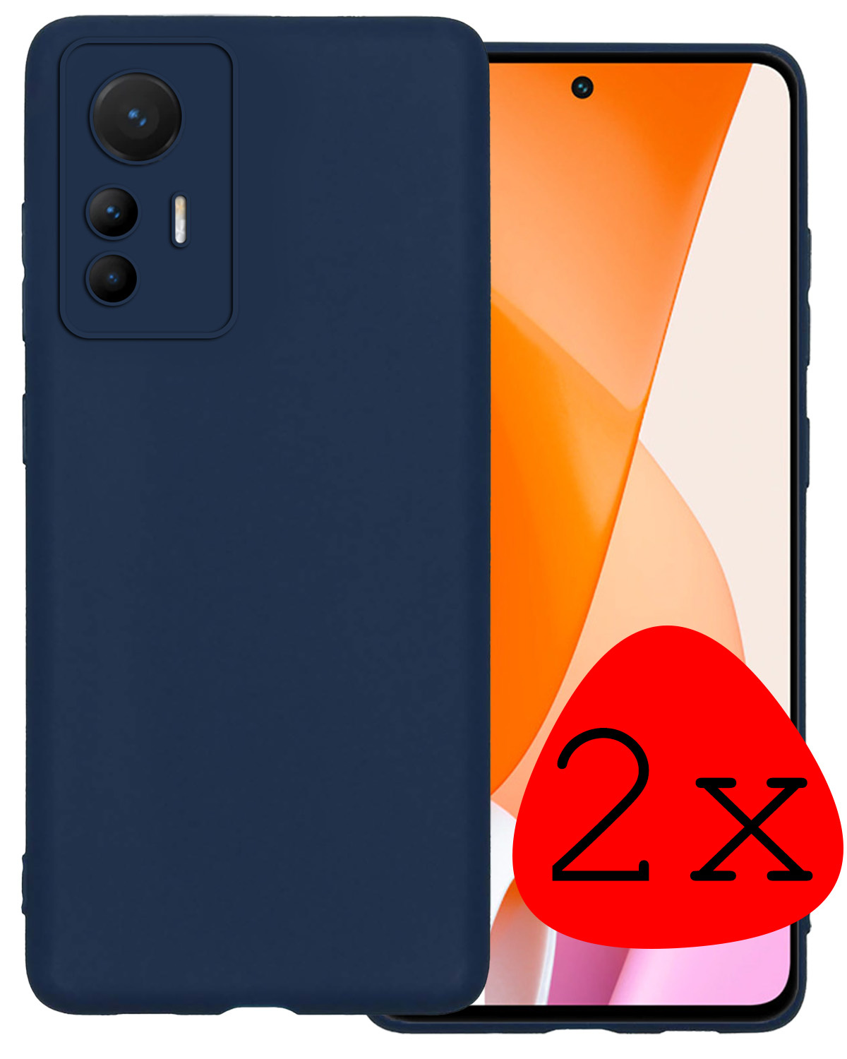 BASEY. Hoes Geschikt voor Xiaomi 12 Lite Hoesje Siliconen Back Cover Case - Hoesje Geschikt voor Xiaomi 12 Lite Hoes Cover Hoesje - Donkerblauw - 2 Stuks