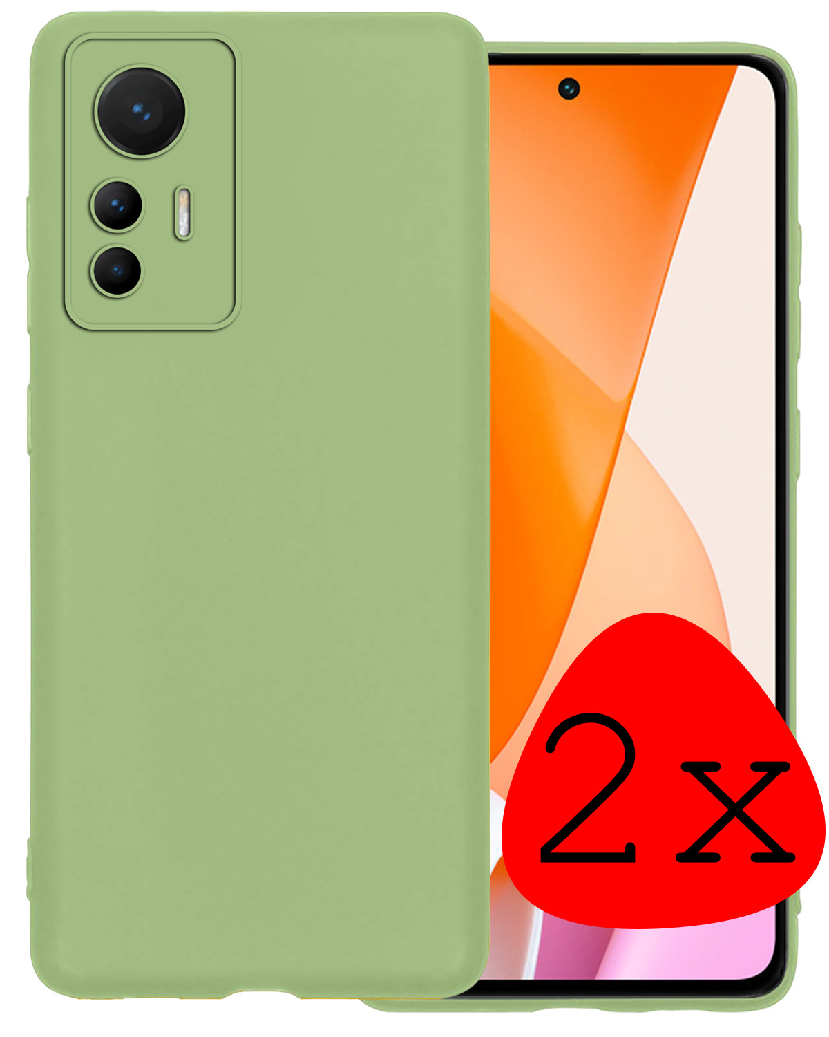 BASEY. Hoes Geschikt voor Xiaomi 12 Lite Hoesje Siliconen Back Cover Case - Hoesje Geschikt voor Xiaomi 12 Lite Hoes Cover Hoesje - Groen - 2 Stuks