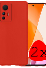 BASEY. Hoes Geschikt voor Xiaomi 12 Lite Hoesje Siliconen Back Cover Case - Hoesje Geschikt voor Xiaomi 12 Lite Hoes Cover Hoesje - Rood - 2 Stuks