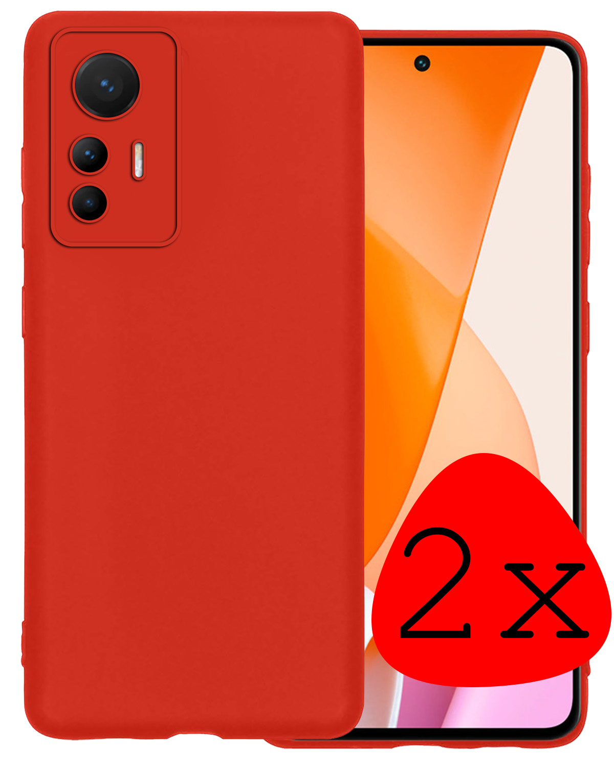 BASEY. Hoes Geschikt voor Xiaomi 12 Lite Hoesje Siliconen Back Cover Case - Hoesje Geschikt voor Xiaomi 12 Lite Hoes Cover Hoesje - Rood - 2 Stuks