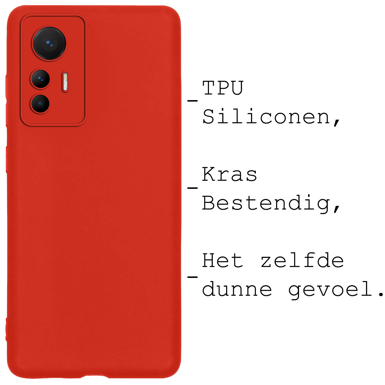 BASEY. Hoes Geschikt voor Xiaomi 12 Lite Hoesje Siliconen Back Cover Case - Hoesje Geschikt voor Xiaomi 12 Lite Hoes Cover Hoesje - Rood - 2 Stuks