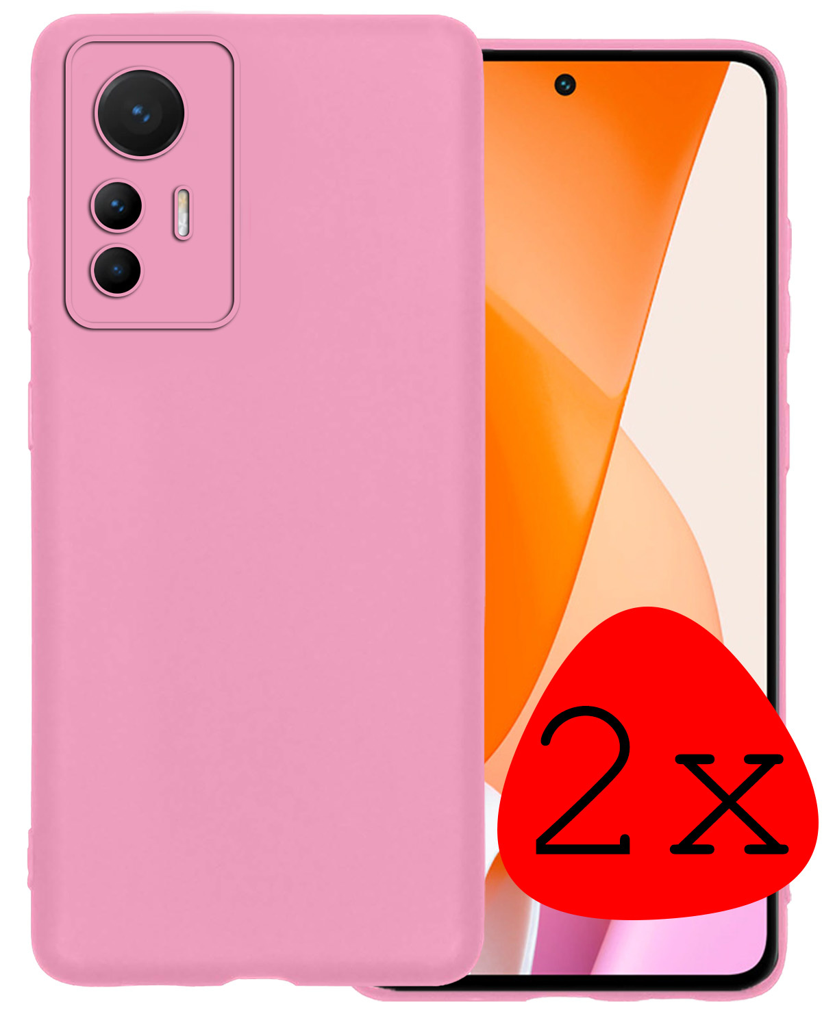 BASEY. Hoes Geschikt voor Xiaomi 12 Lite Hoesje Siliconen Back Cover Case - Hoesje Geschikt voor Xiaomi 12 Lite Hoes Cover Hoesje - Lichtroze - 2 Stuks