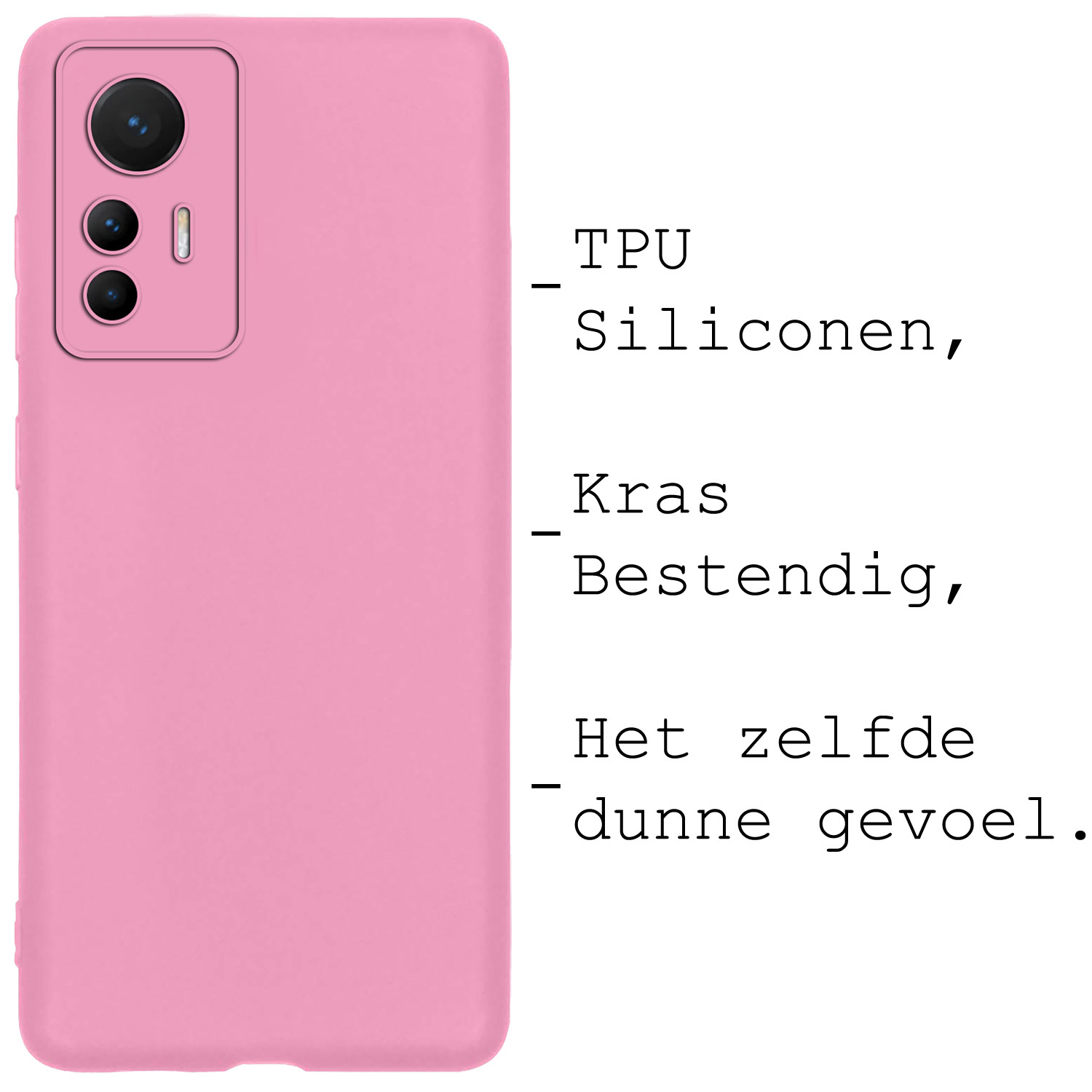 BASEY. Hoes Geschikt voor Xiaomi 12 Lite Hoesje Siliconen Back Cover Case - Hoesje Geschikt voor Xiaomi 12 Lite Hoes Cover Hoesje - Lichtroze - 2 Stuks