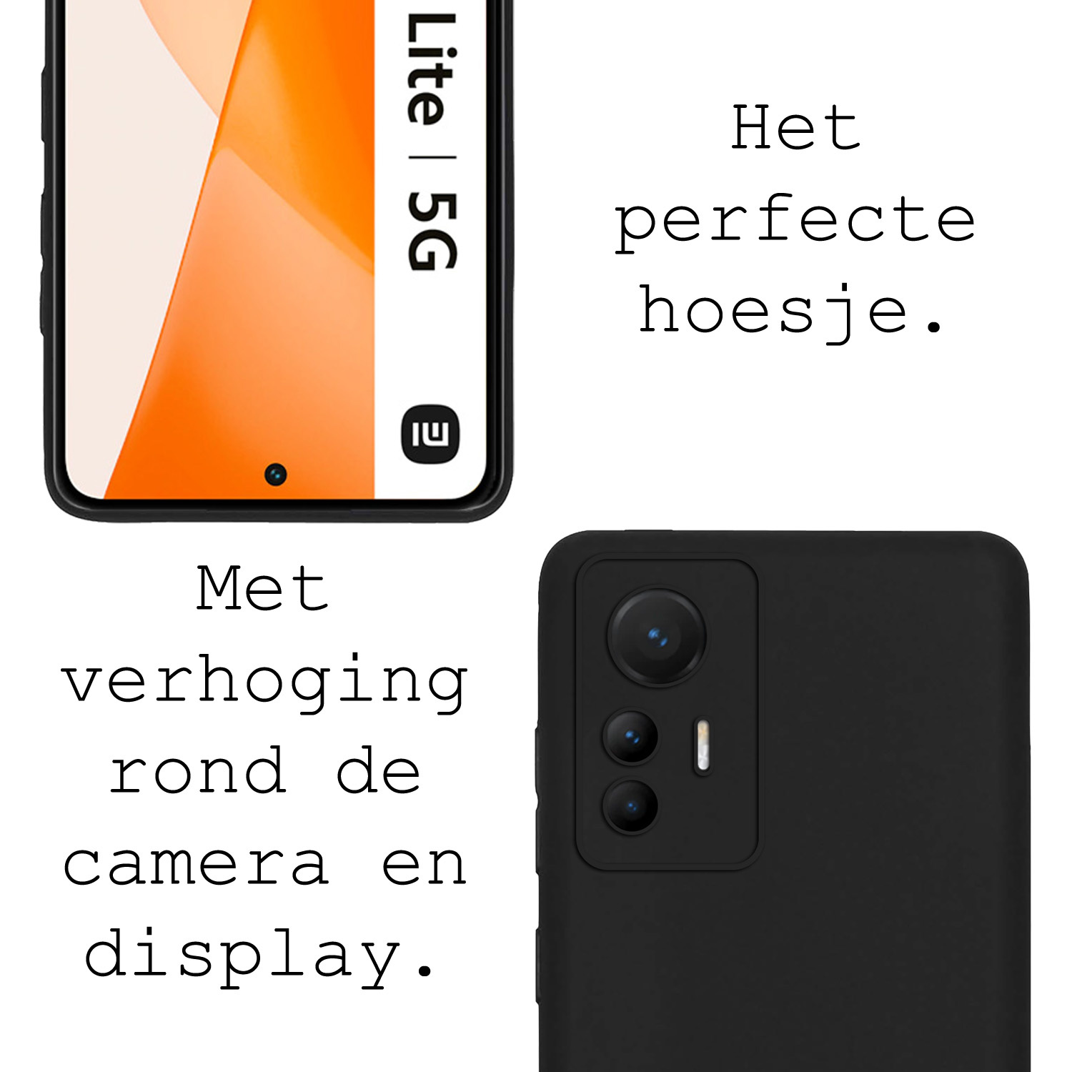 BASEY. Hoes Geschikt voor Xiaomi 12 Lite Hoesje Siliconen Back Cover Case - Hoesje Geschikt voor Xiaomi 12 Lite Hoes Cover Hoesje - Zwart - 2 Stuks