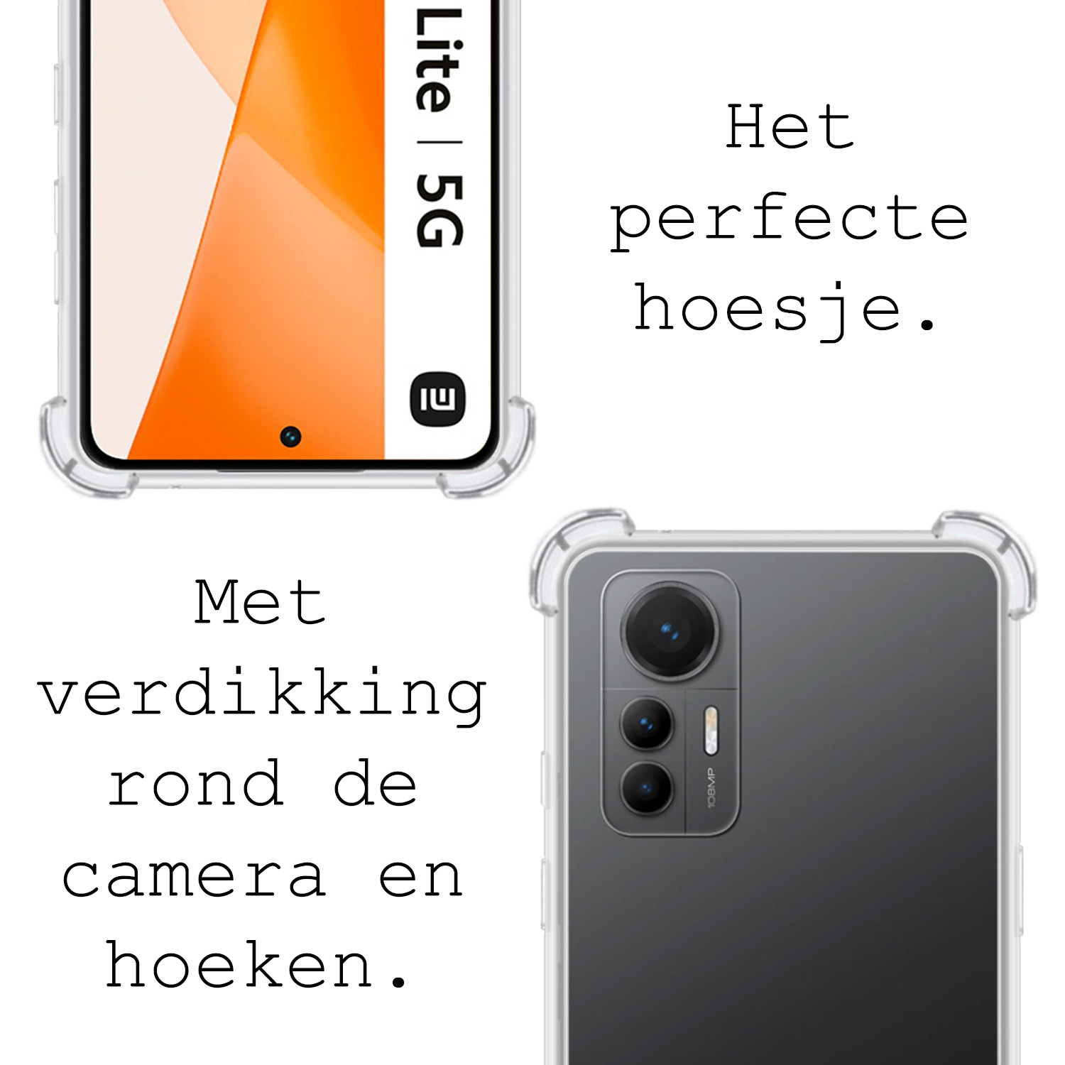 BASEY. Hoes Geschikt voor Xiaomi 12 Lite Hoesje Shock Proof Case Hoes Siliconen Met Screenprotector - Hoesje Geschikt voor Xiaomi 12 Lite Hoes Cover Shockproof - Transparant