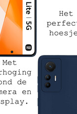 BASEY. Hoes Geschikt voor Xiaomi 12 Lite Hoesje Siliconen Back Cover Case Met Screenprotector - Hoesje Geschikt voor Xiaomi 12 Lite Hoes Cover Hoesje - Donkerblauw