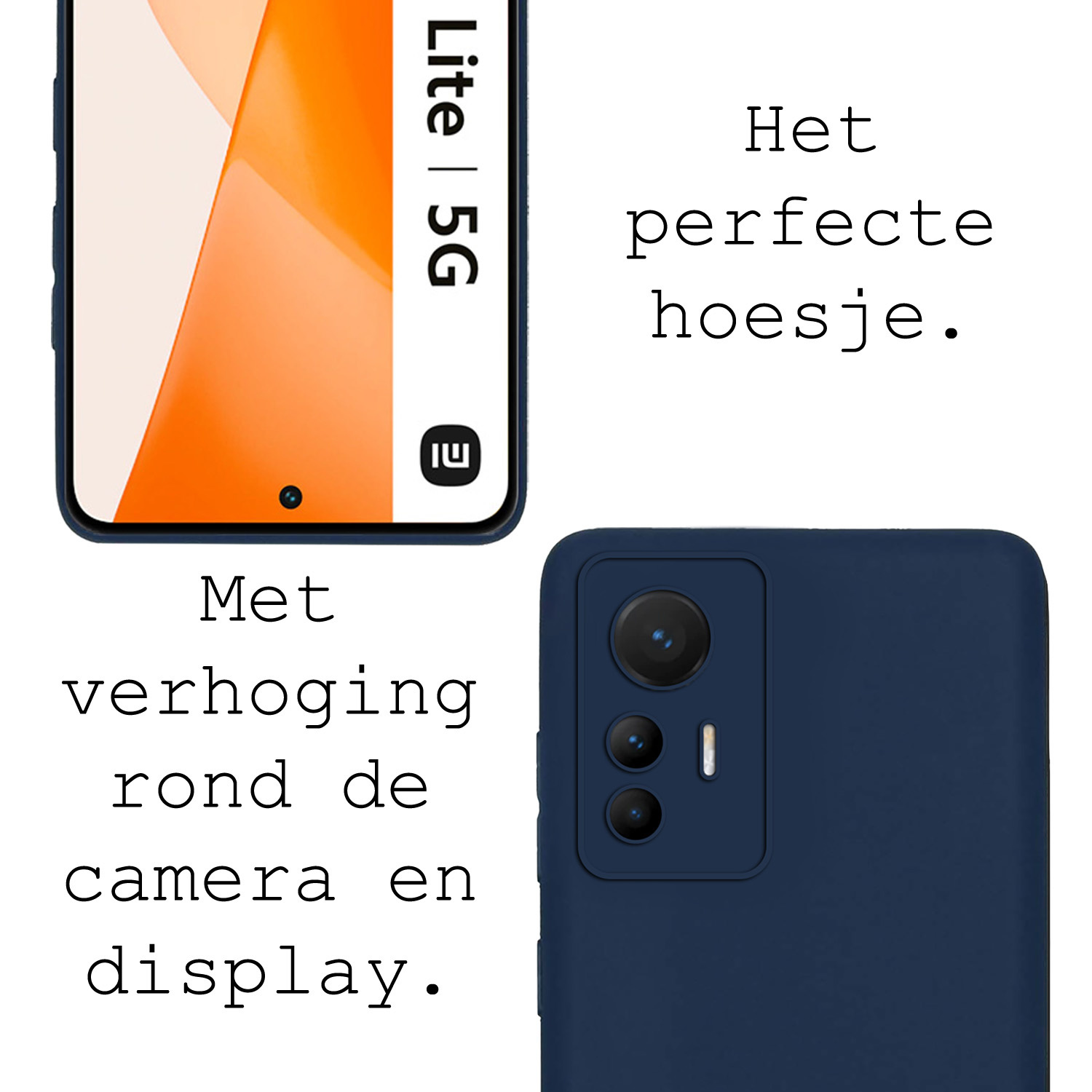 BASEY. Hoes Geschikt voor Xiaomi 12 Lite Hoesje Siliconen Back Cover Case Met Screenprotector - Hoesje Geschikt voor Xiaomi 12 Lite Hoes Cover Hoesje - Donkerblauw