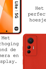 BASEY. Hoes Geschikt voor Xiaomi 12 Lite Hoesje Siliconen Back Cover Case Met Screenprotector - Hoesje Geschikt voor Xiaomi 12 Lite Hoes Cover Hoesje - Rood
