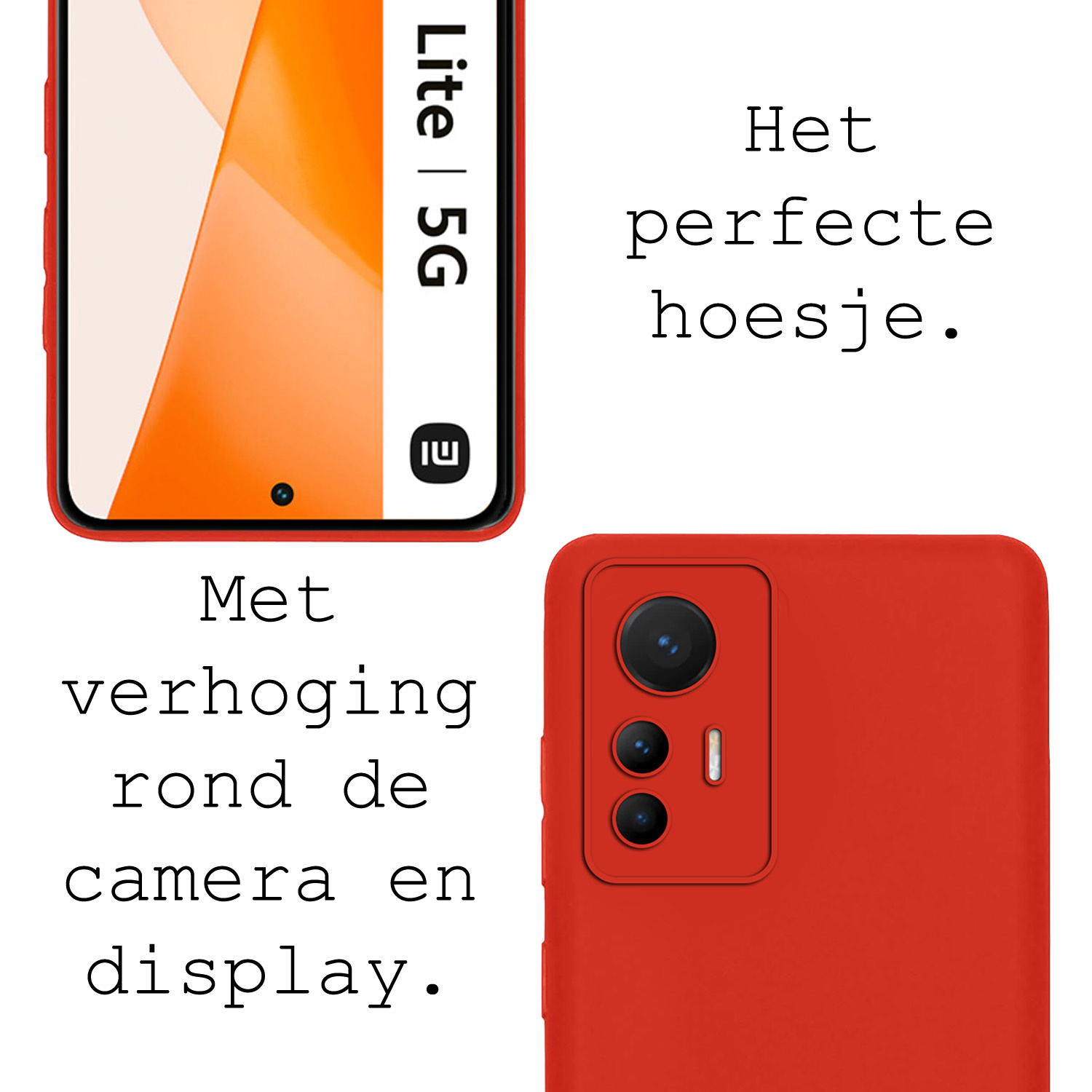 BASEY. Hoes Geschikt voor Xiaomi 12 Lite Hoesje Siliconen Back Cover Case Met Screenprotector - Hoesje Geschikt voor Xiaomi 12 Lite Hoes Cover Hoesje - Rood