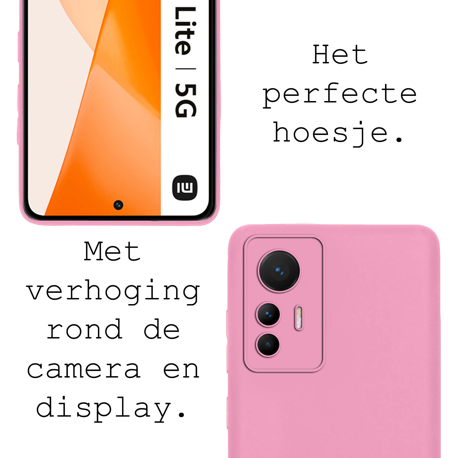 BASEY. Hoes Geschikt voor Xiaomi 12 Lite Hoesje Siliconen Back Cover Case Met Screenprotector - Hoesje Geschikt voor Xiaomi 12 Lite Hoes Cover Hoesje - Lichtroze