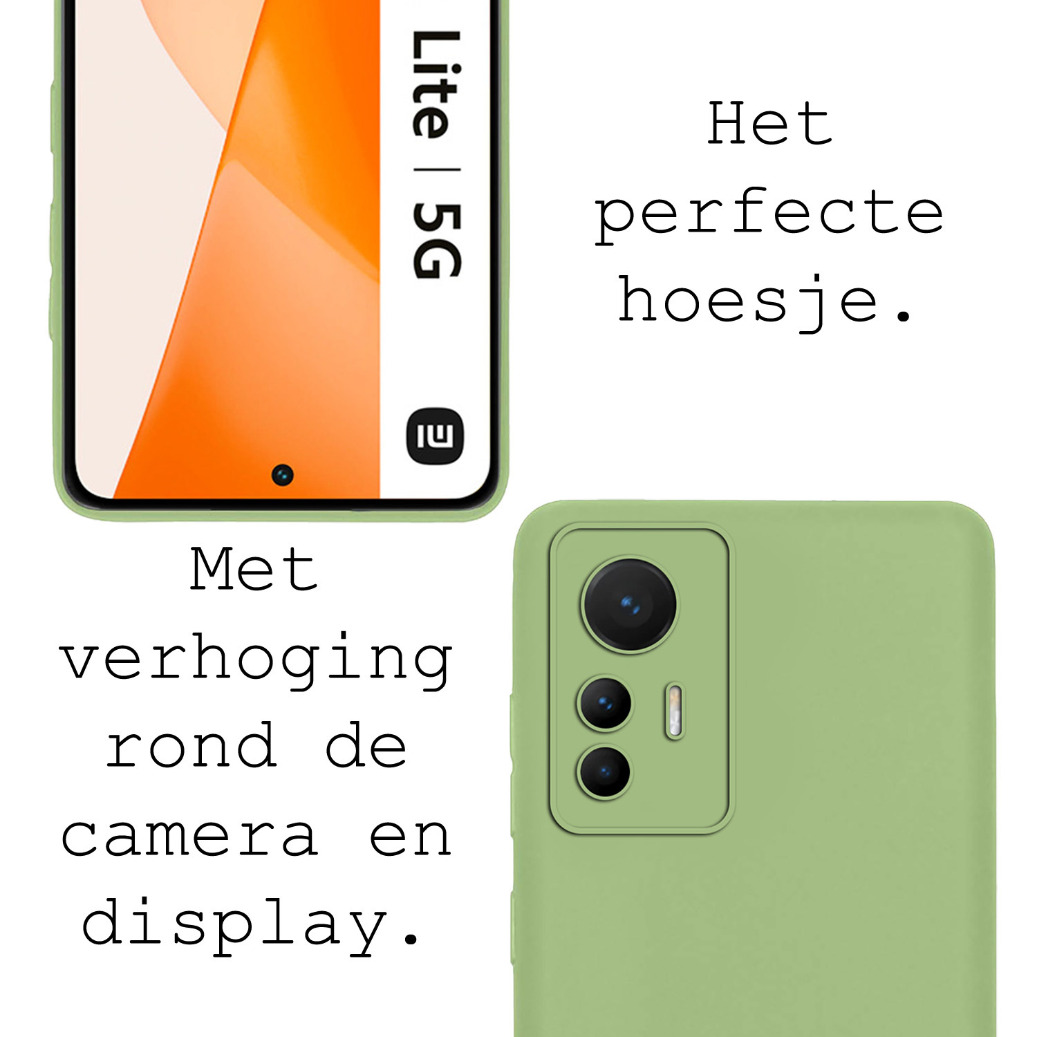 BASEY. Hoes Geschikt voor Xiaomi 12 Lite Hoesje Siliconen Back Cover Case Met 2x Screenprotector - Hoesje Geschikt voor Xiaomi 12 Lite Hoes Cover Hoesje - Groen