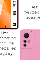 BASEY. Hoes Geschikt voor Xiaomi 12 Lite Hoesje Siliconen Back Cover Case Met 2x Screenprotector - Hoesje Geschikt voor Xiaomi 12 Lite Hoes Cover Hoesje - Lichtroze