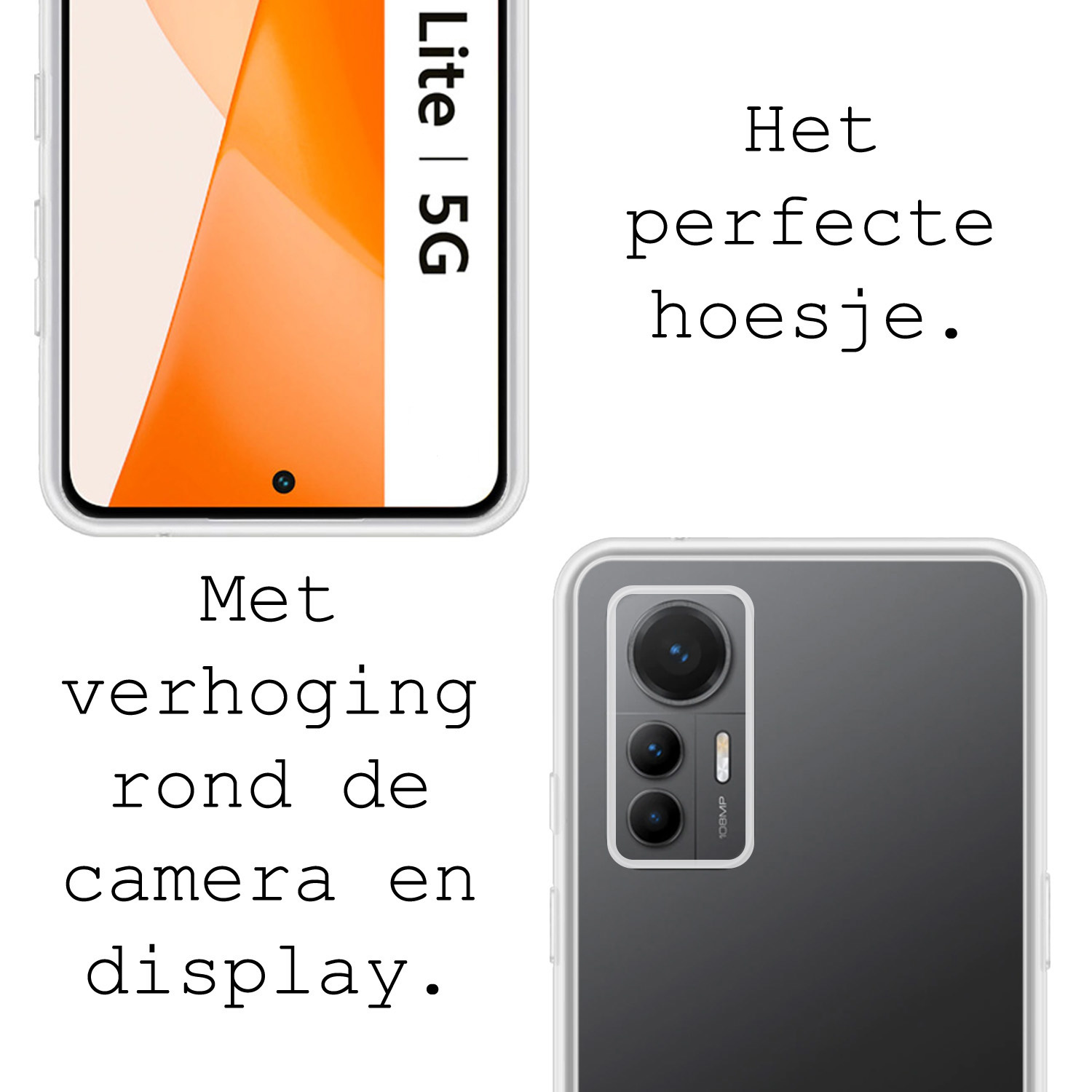 BASEY. Hoes Geschikt voor Xiaomi 12 Lite Hoesje Siliconen Back Cover Case Met 2x Screenprotector - Hoesje Geschikt voor Xiaomi 12 Lite Hoes Cover Hoesje - Transparant