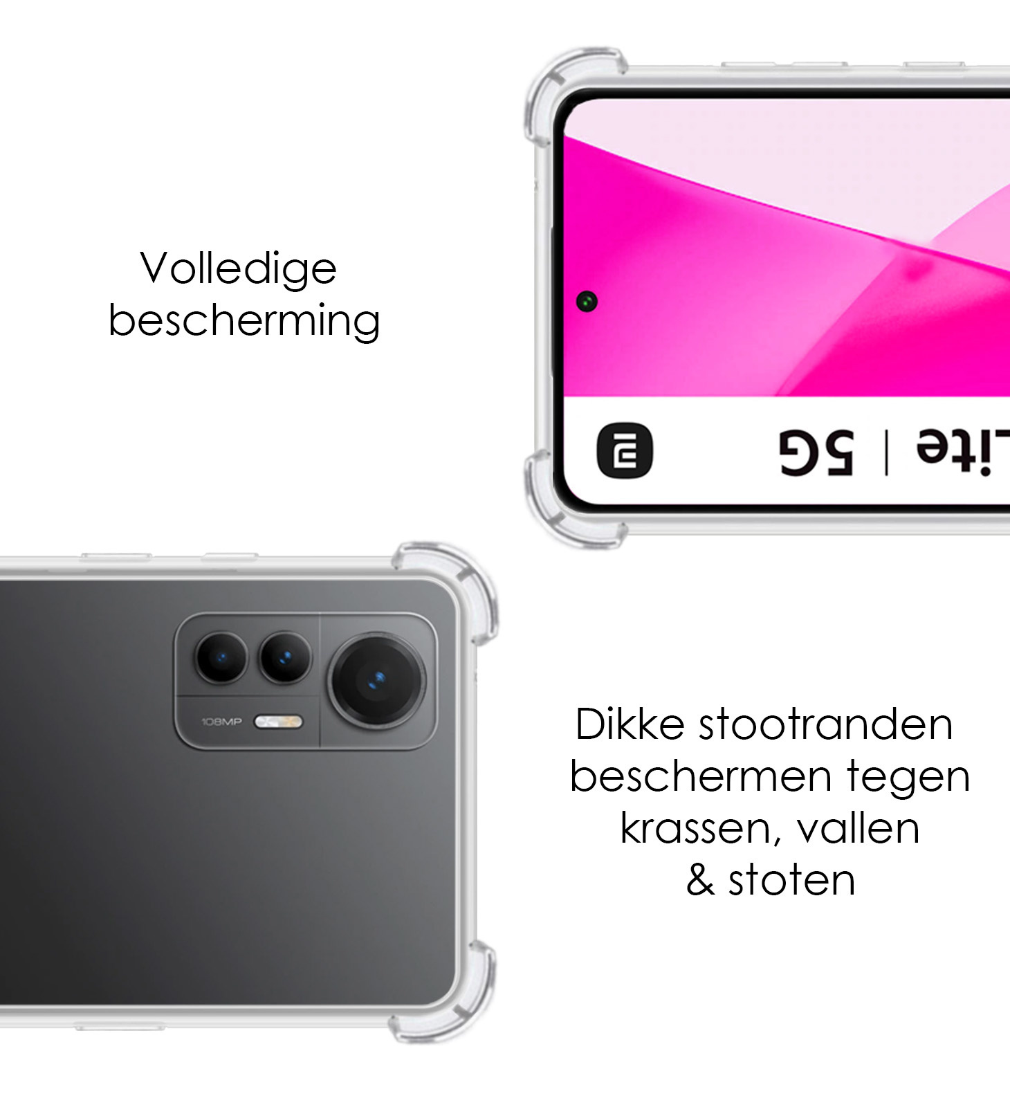 NoXx Hoes Geschikt voor Xiaomi 12 Lite Hoesje Siliconen Cover Shock Proof Back Case Shockproof Hoes Met Screenprotector - Transparant