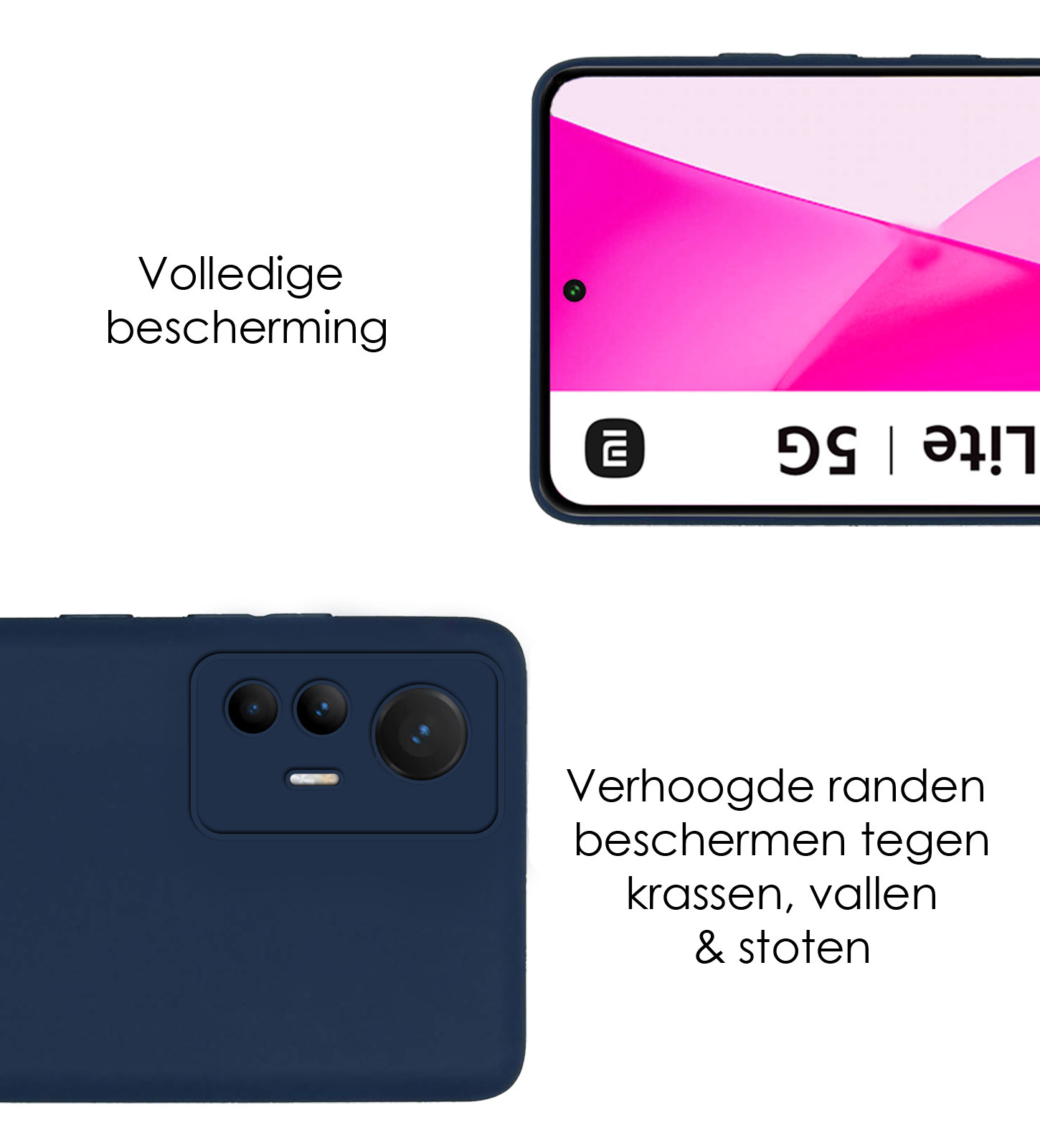 NoXx Hoes Geschikt voor Xiaomi 12 Lite Hoesje Cover Siliconen Back Case Hoes Met Screenprotector - Donkerblauw