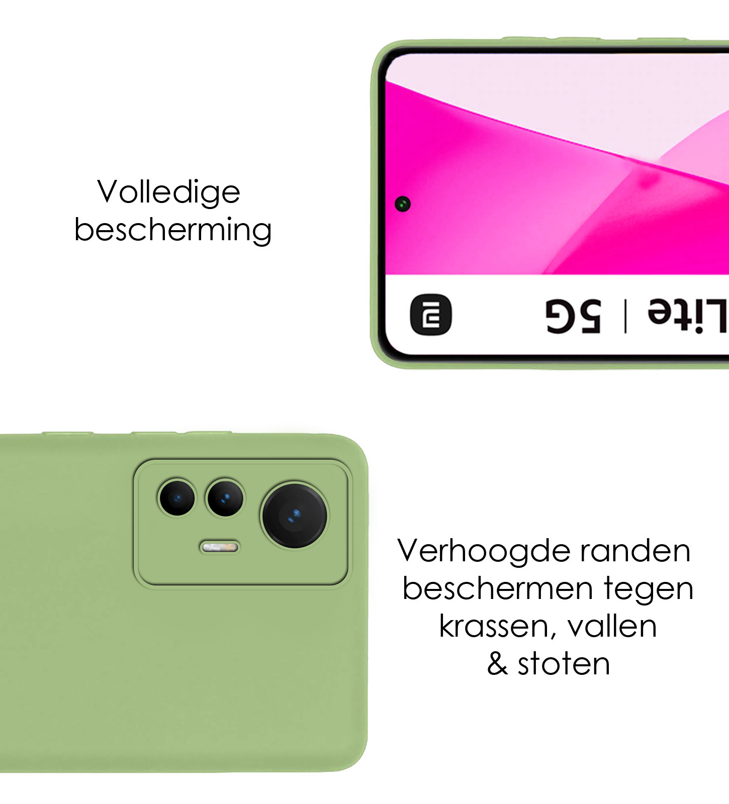NoXx Hoes Geschikt voor Xiaomi 12 Lite Hoesje Cover Siliconen Back Case Hoes Met Screenprotector - Groen