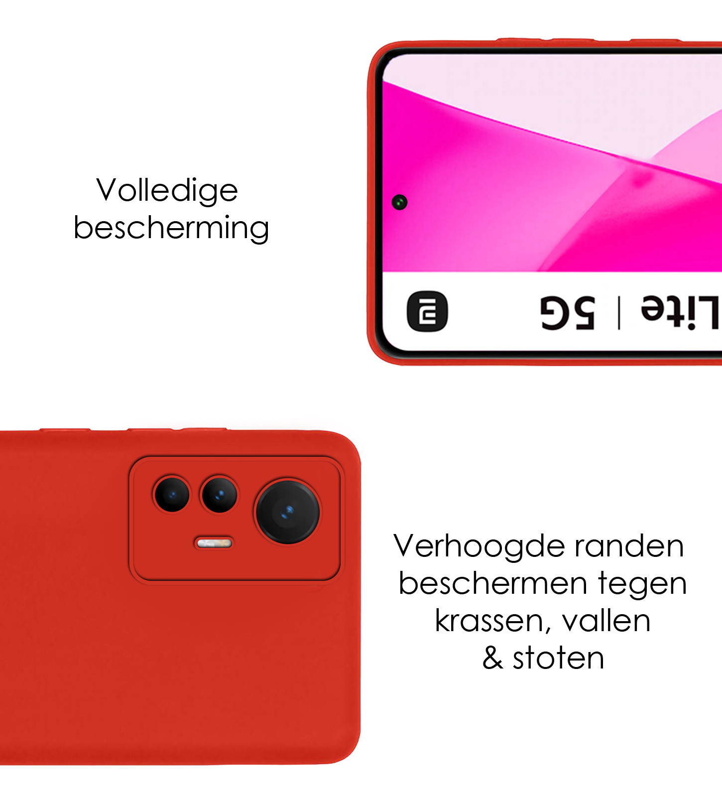 NoXx Hoes Geschikt voor Xiaomi 12 Lite Hoesje Cover Siliconen Back Case Hoes Met Screenprotector - Rood