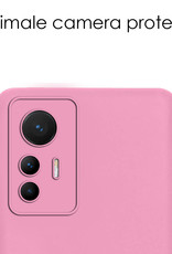 NoXx Hoes Geschikt voor Xiaomi 12 Lite Hoesje Cover Siliconen Back Case Hoes Met Screenprotector - Lichtroze