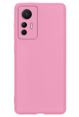 NoXx Hoes Geschikt voor Xiaomi 12 Lite Hoesje Cover Siliconen Back Case Hoes Met Screenprotector - Lichtroze