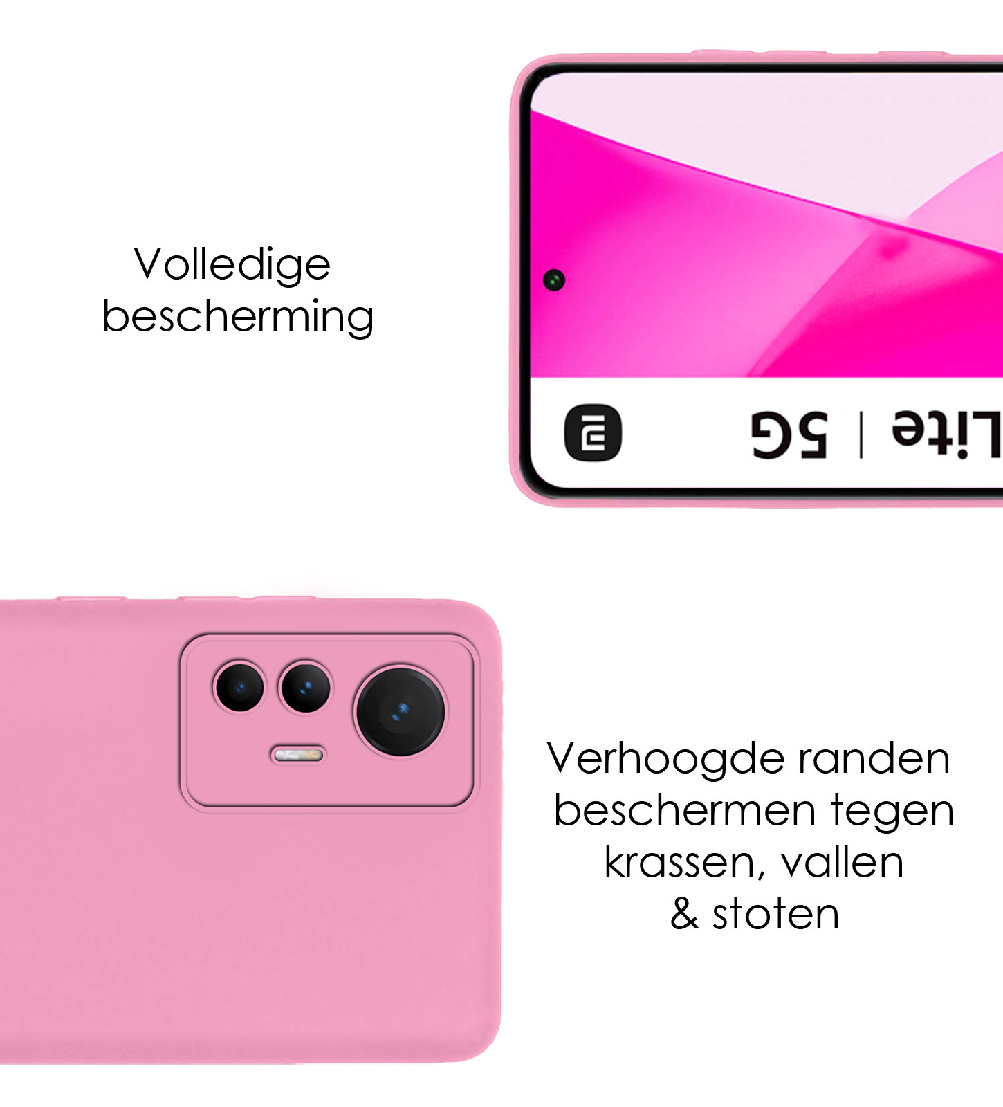 NoXx Hoes Geschikt voor Xiaomi 12 Lite Hoesje Cover Siliconen Back Case Hoes Met 2x Screenprotector - Lichtroze