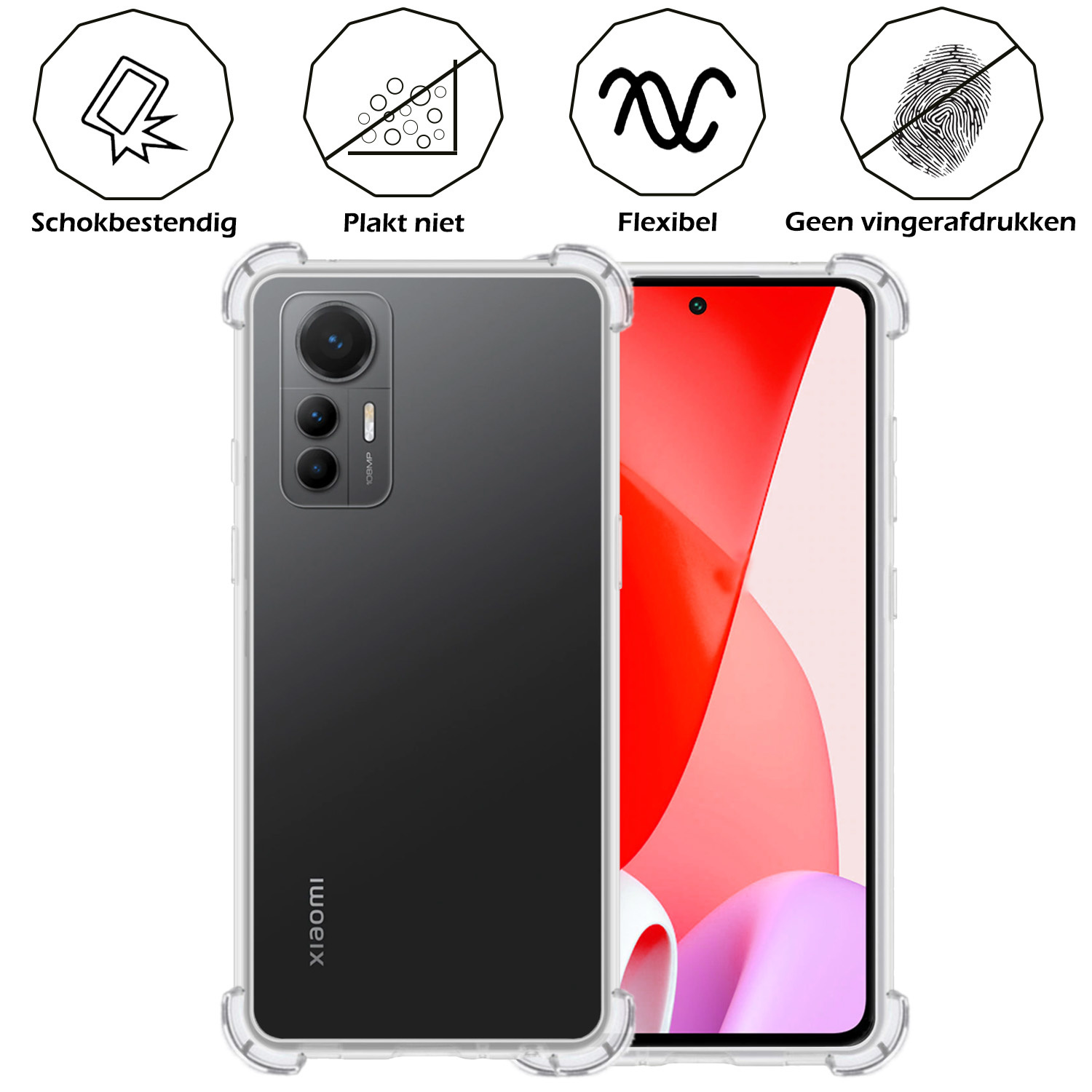 Nomfy Hoesje Geschikt voor Xiaomi 12 Lite Hoesje Shock Proof Cover Case Shockproof Met Screenprotector - Hoes Geschikt voor Xiaomi 12 Lite Hoes Siliconen Back Case - Transparant