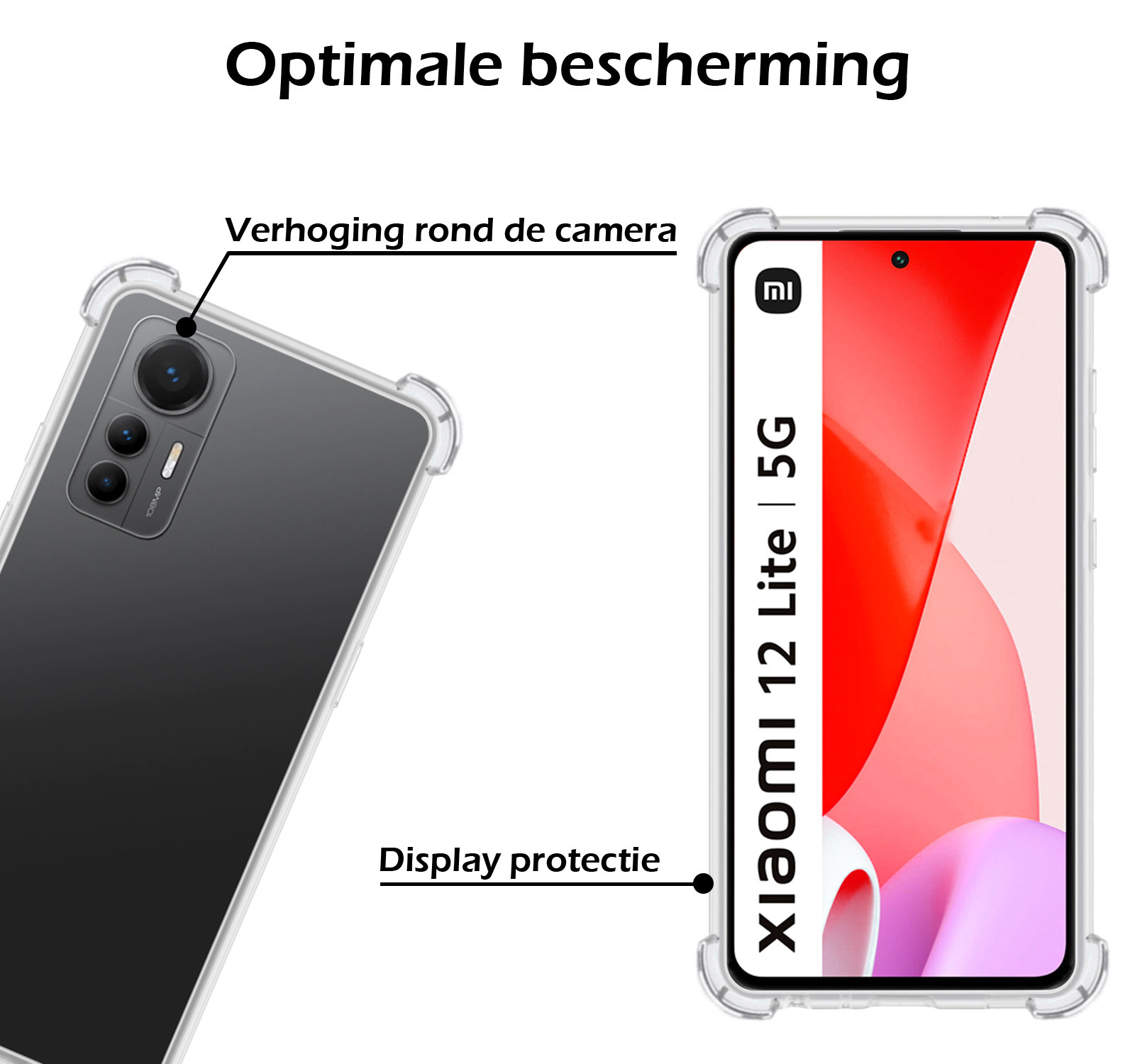 Nomfy Hoesje Geschikt voor Xiaomi 12 Lite Hoesje Shock Proof Cover Case Shockproof Met 2x Screenprotector - Hoes Geschikt voor Xiaomi 12 Lite Hoes Siliconen Back Case - Transparant