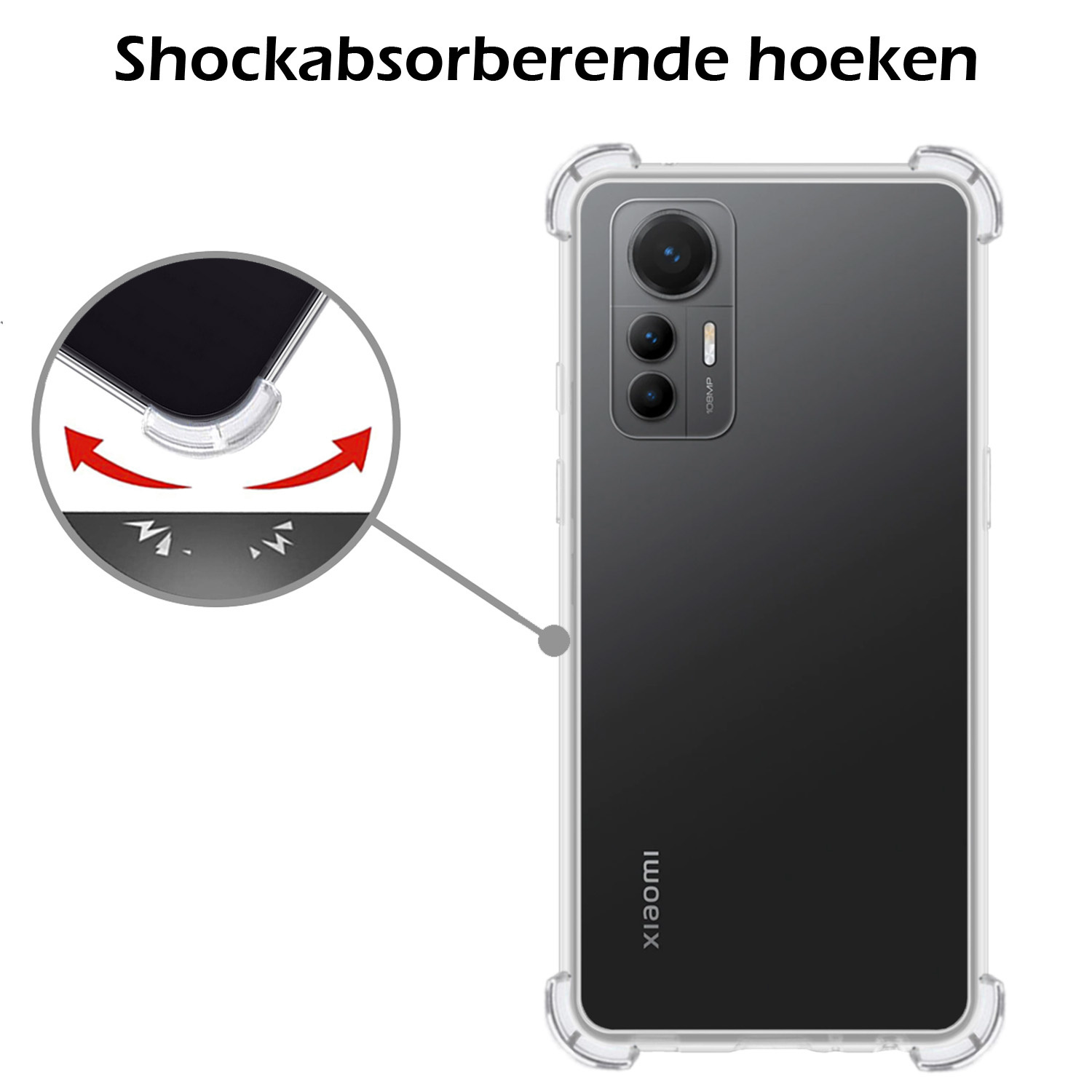 Nomfy Xiaomi 12 Lite Hoesje Shock Proof Cover Case Shockproof Met 2x Screenprotector - Xiaomi 12 Lite Transparant Shock Proof Back Case