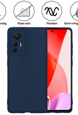 Nomfy Xiaomi 12 Lite Hoesje Siliconen Case Back Cover Met Screenprotector - Xiaomi 12 Lite Hoes Cover Silicone - Donker Blauw