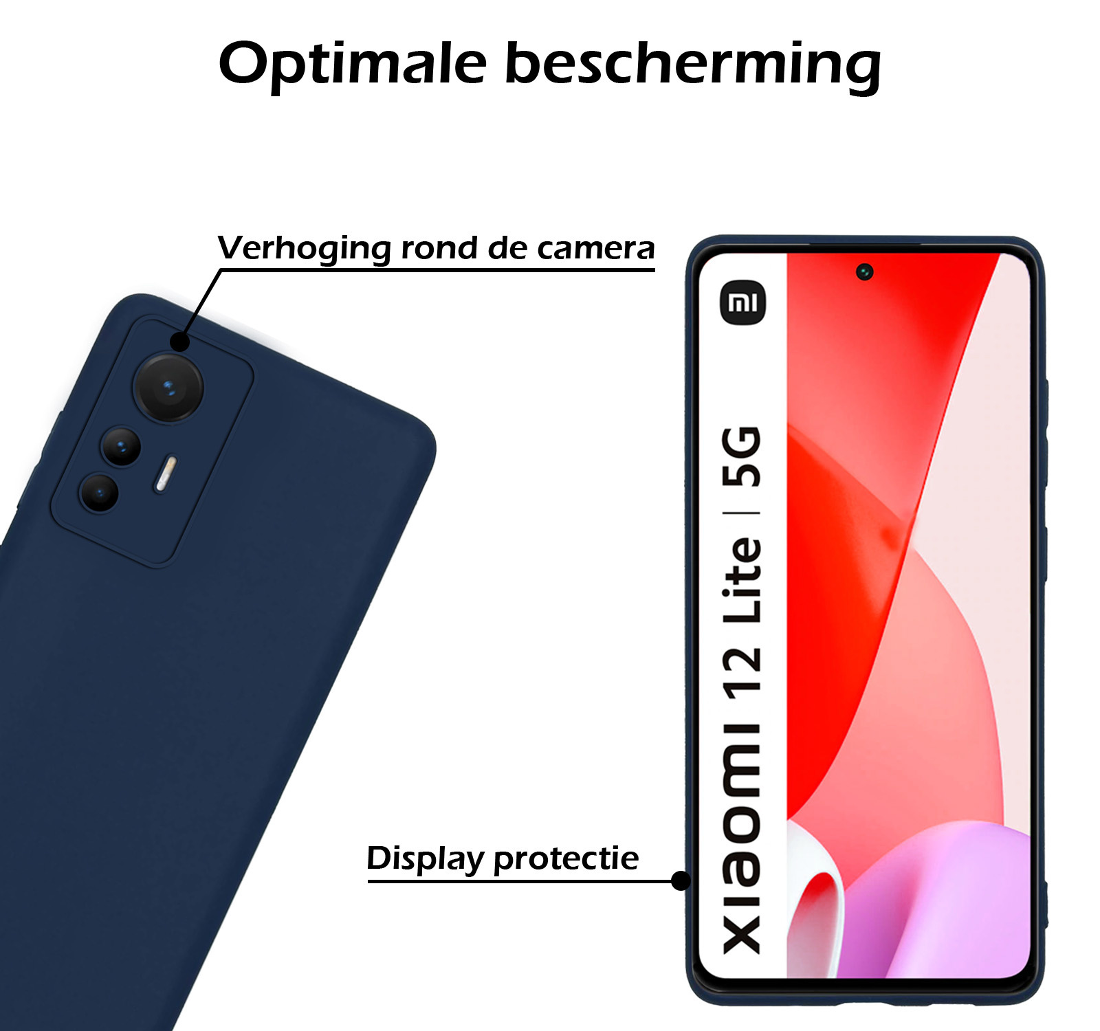 Nomfy Xiaomi 12 Lite Hoesje Siliconen Case Back Cover Met Screenprotector - Xiaomi 12 Lite Hoes Cover Silicone - Donker Blauw