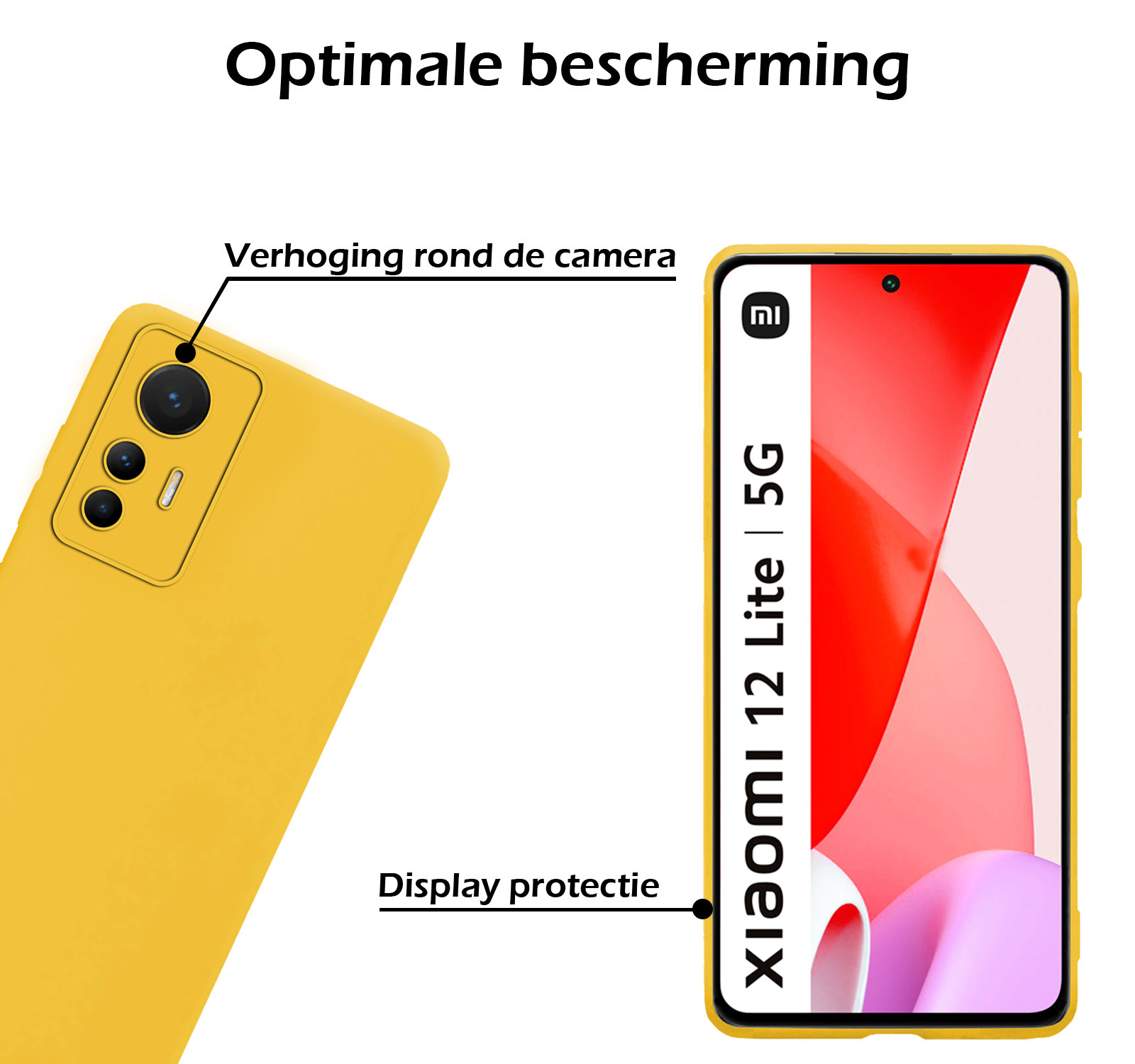 Nomfy Hoesje Geschikt voor Xiaomi 12 Lite Hoesje Siliconen Cover Case Met Screenprotector - Hoes Geschikt voor Xiaomi 12 Lite Hoes Back Case - Geel