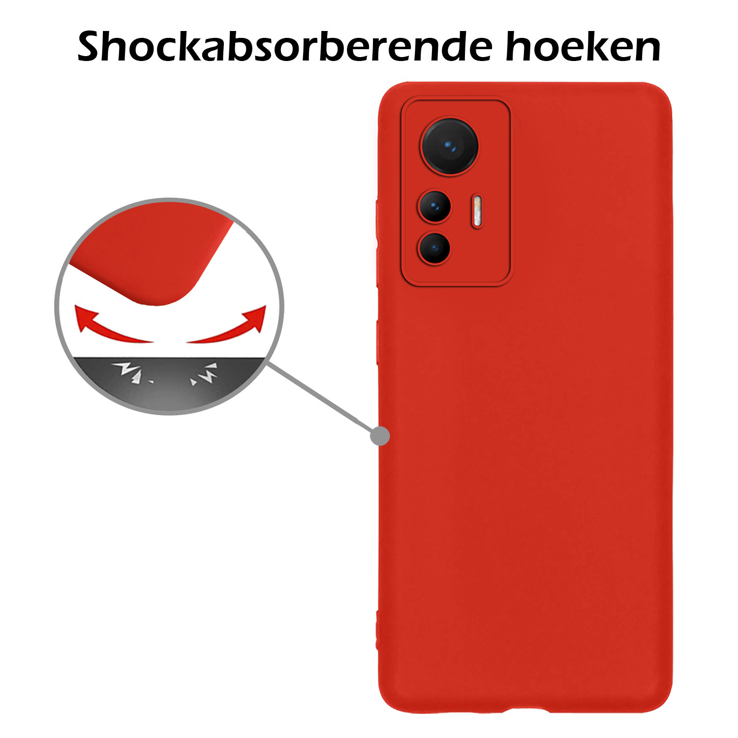 Nomfy Xiaomi 12 Lite Hoesje Siliconen Case Back Cover Met Screenprotector - Xiaomi 12 Lite Hoes Cover Silicone - Rood