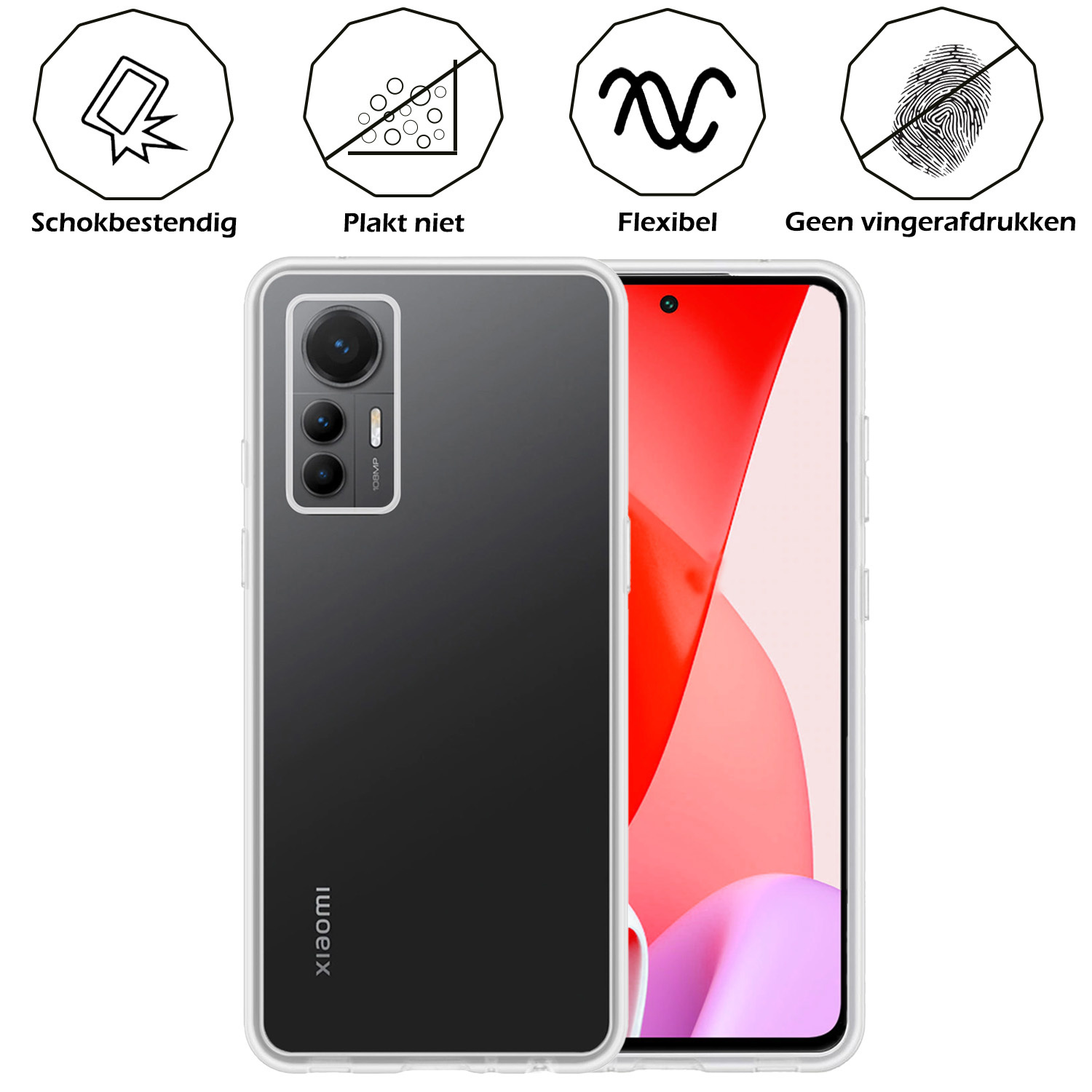 Nomfy Hoesje Geschikt voor Xiaomi 12 Lite Hoesje Siliconen Cover Case Met Screenprotector - Hoes Geschikt voor Xiaomi 12 Lite Hoes Back Case - Transparant