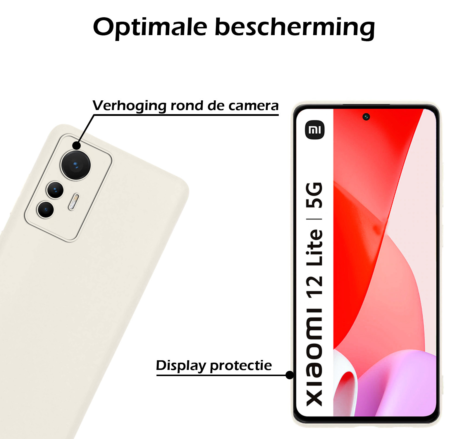 Nomfy Xiaomi 12 Lite Hoesje Siliconen Case Back Cover Met Screenprotector - Xiaomi 12 Lite Hoes Cover Silicone - Wit