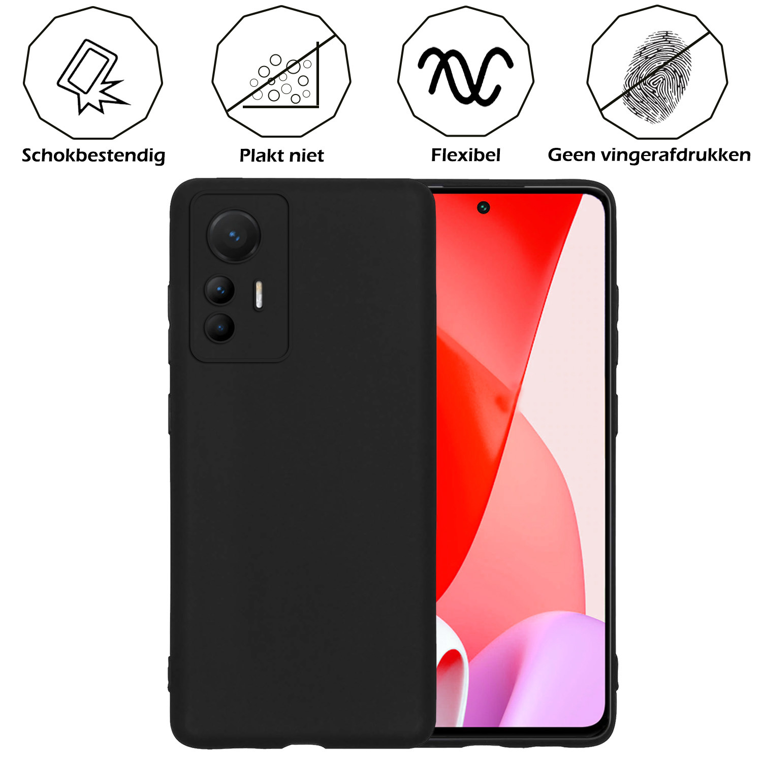 Nomfy Hoesje Geschikt voor Xiaomi 12 Lite Hoesje Siliconen Cover Case Met Screenprotector - Hoes Geschikt voor Xiaomi 12 Lite Hoes Back Case - Zwart
