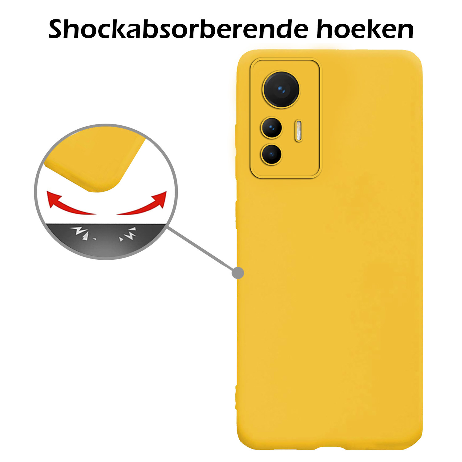 Nomfy Hoesje Geschikt voor Xiaomi 12 Lite Hoesje Siliconen Cover Case Met 2x Screenprotector - Hoes Geschikt voor Xiaomi 12 Lite Hoes Back Case - Geel