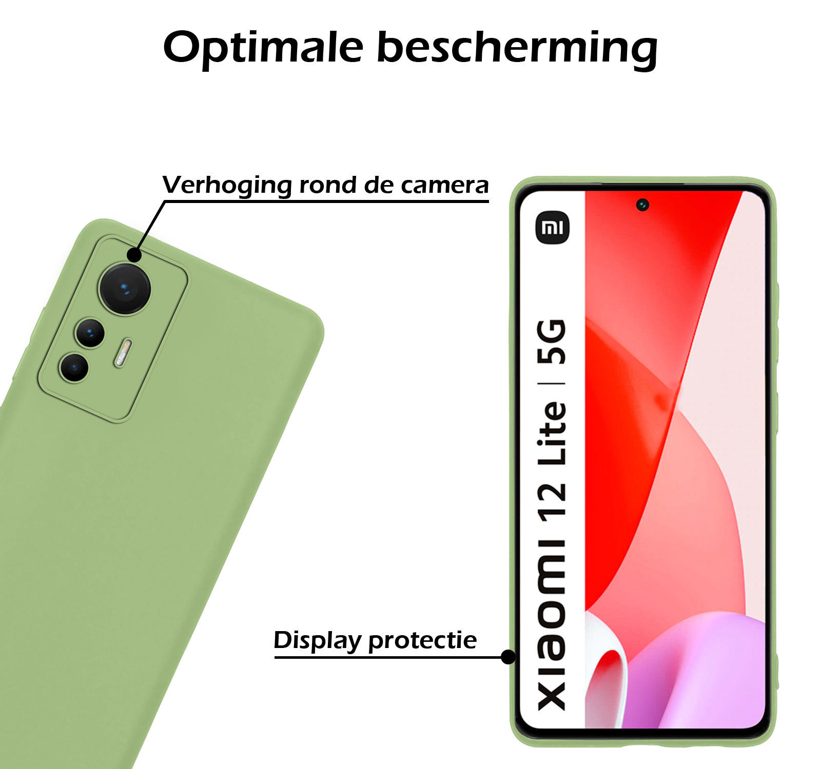Nomfy Hoesje Geschikt voor Xiaomi 12 Lite Hoesje Siliconen Cover Case Met 2x Screenprotector - Hoes Geschikt voor Xiaomi 12 Lite Hoes Back Case - Groen
