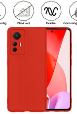 Nomfy Xiaomi 12 Lite Hoesje Siliconen Case Back Cover Met 2x Screenprotector - Xiaomi 12 Lite Hoes Cover Silicone - Rood