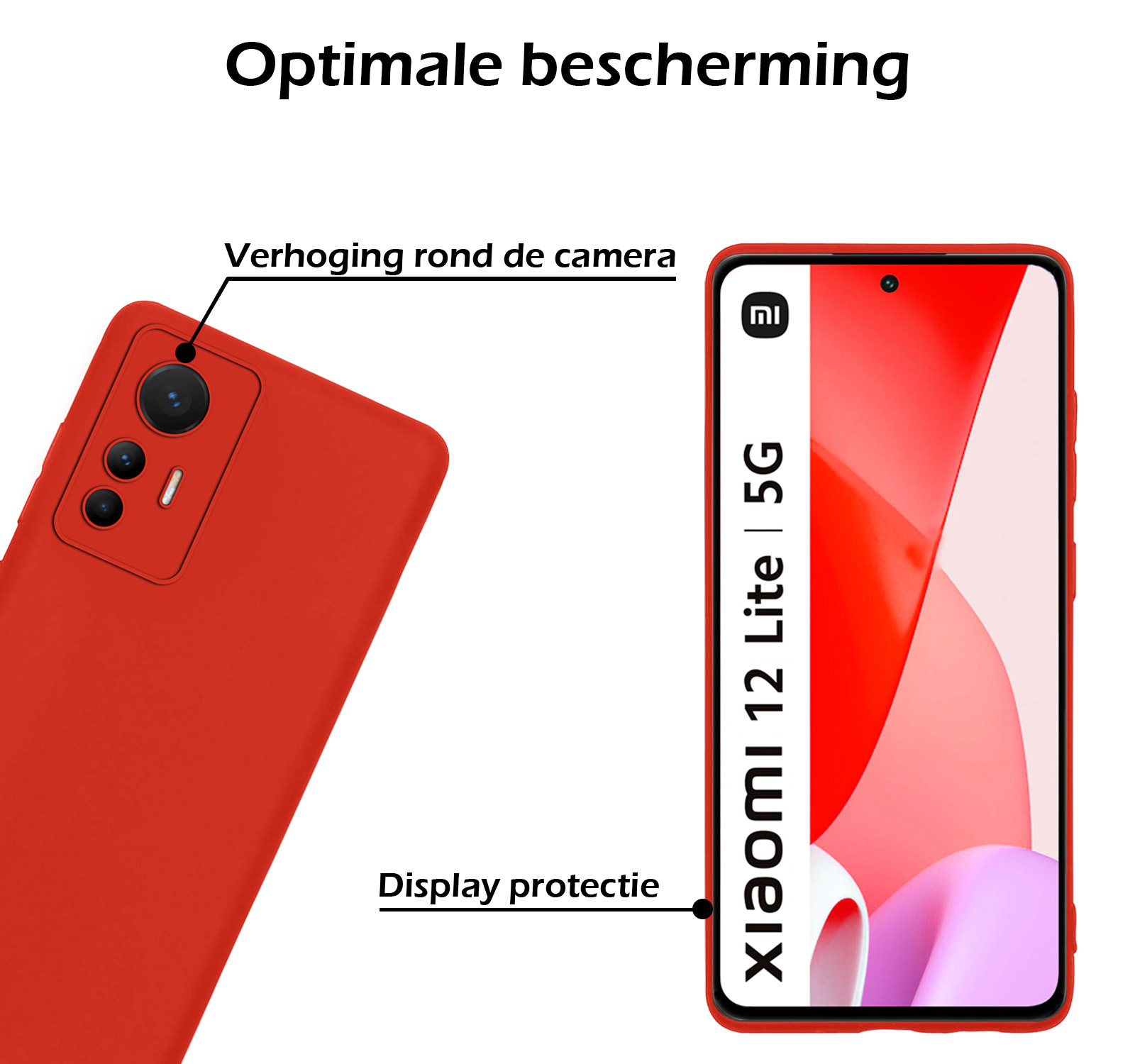 Nomfy Hoesje Geschikt voor Xiaomi 12 Lite Hoesje Siliconen Cover Case Met 2x Screenprotector - Hoes Geschikt voor Xiaomi 12 Lite Hoes Back Case - Rood