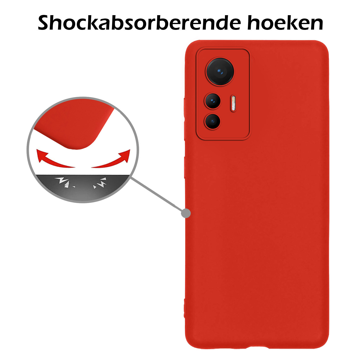 Nomfy Hoesje Geschikt voor Xiaomi 12 Lite Hoesje Siliconen Cover Case Met 2x Screenprotector - Hoes Geschikt voor Xiaomi 12 Lite Hoes Back Case - Rood